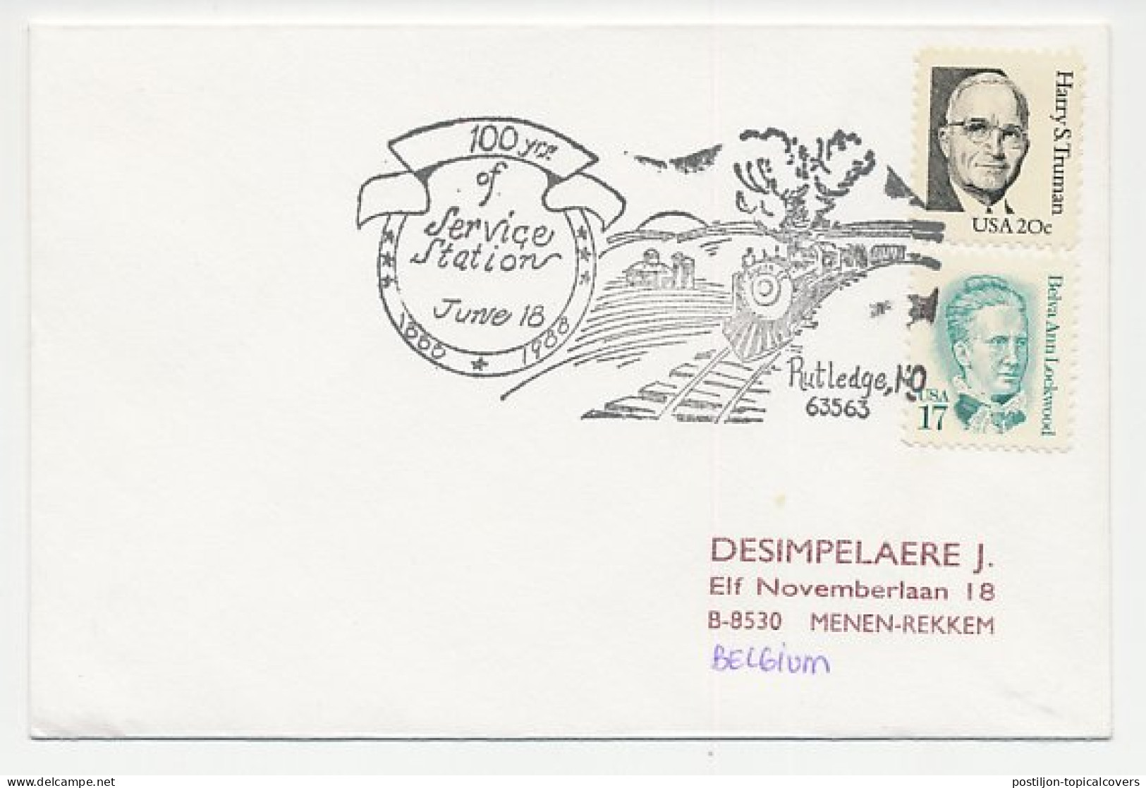 Cover / Postmark USA 1988 Steam Train - Trains