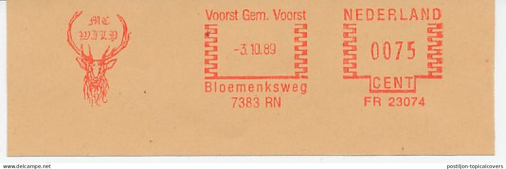 Meter Cut Netherlands 1989 Deer - Stag - Autres & Non Classés