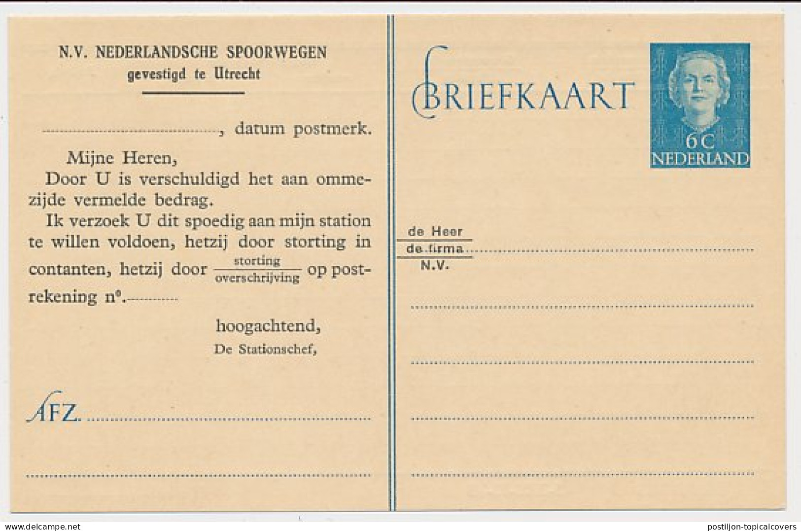 Spoorwegbriefkaart G. NS302 I - Entiers Postaux