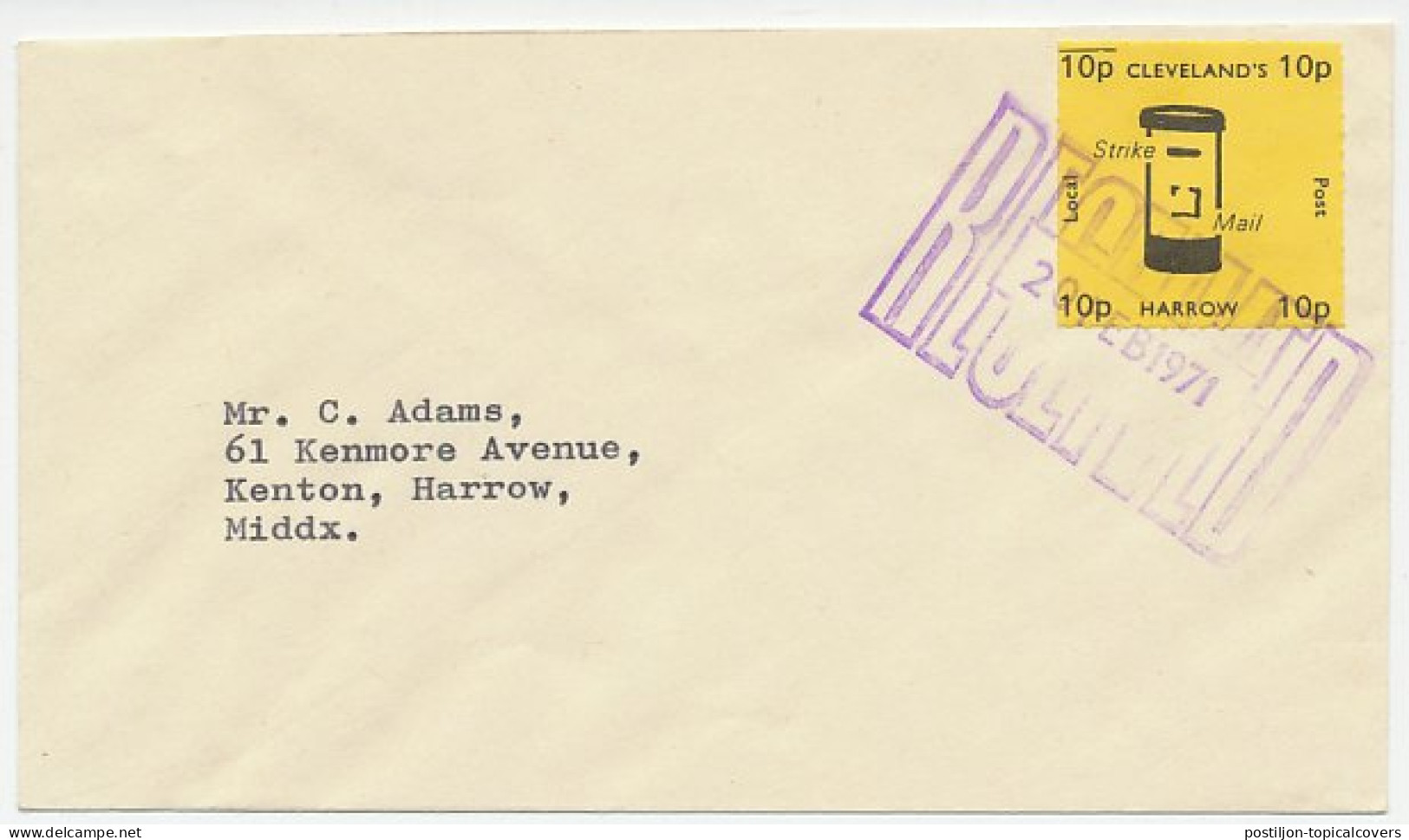 Cover / Postmark GB / UK 1971 Strike Mail - Local Post Cleveland S - Harrow - Other & Unclassified