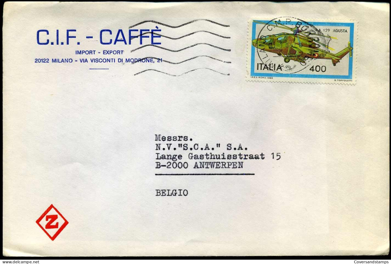 Cover To Antwerpen, Belgium - " C.I.F. - Caffé, Import-export, Milano" - 1981-90: Marcophilie