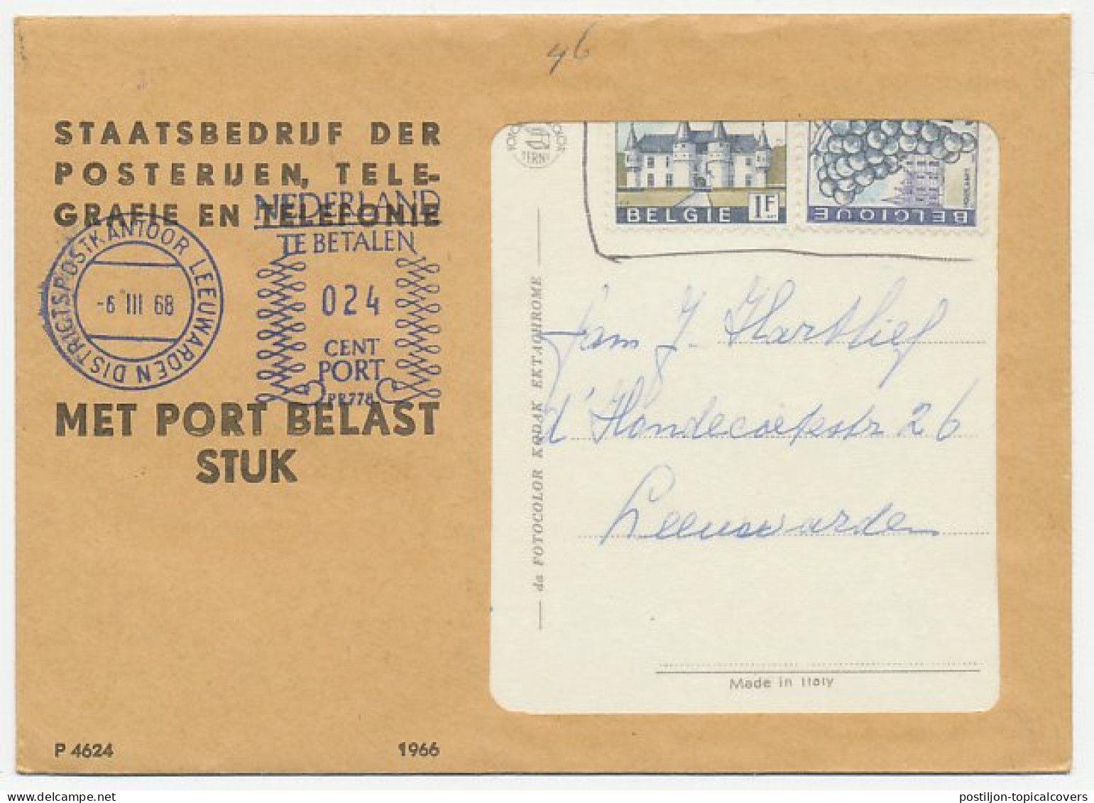 Port Postalia Stempel Leeuwarden 1968 - Dienst Envelop - Non Classés