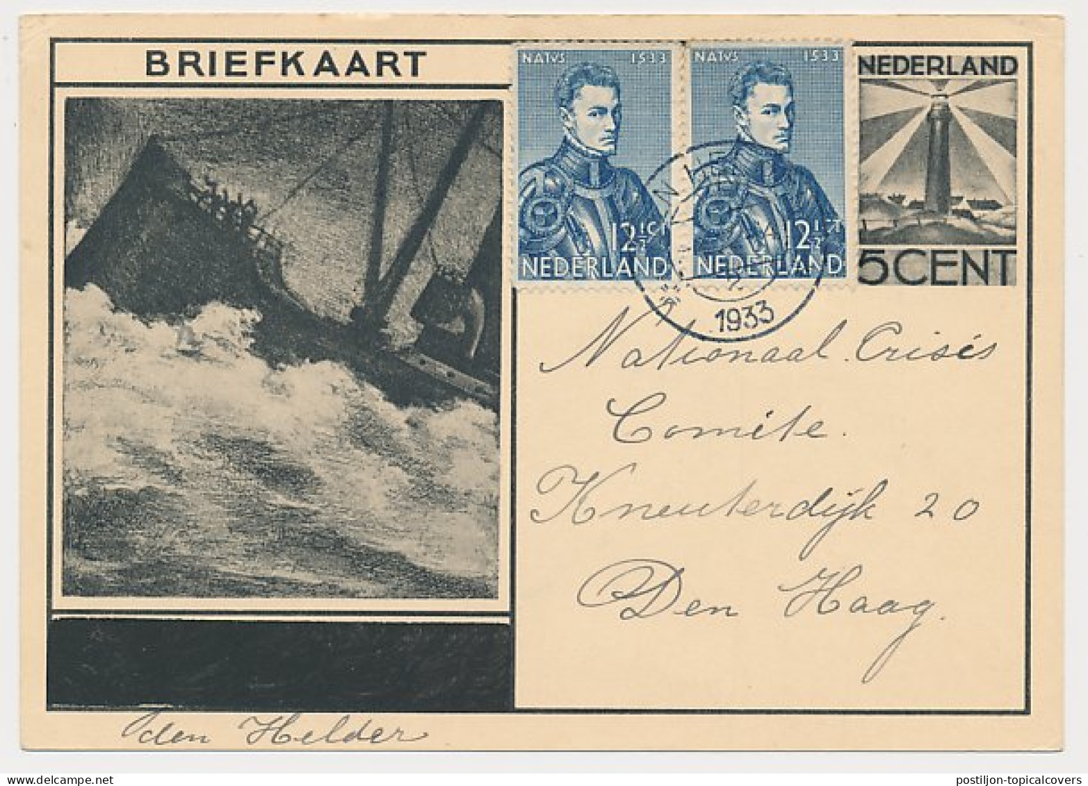 Briefkaart G. 234 Den Helder - S Gravenhage 1933 - Entiers Postaux