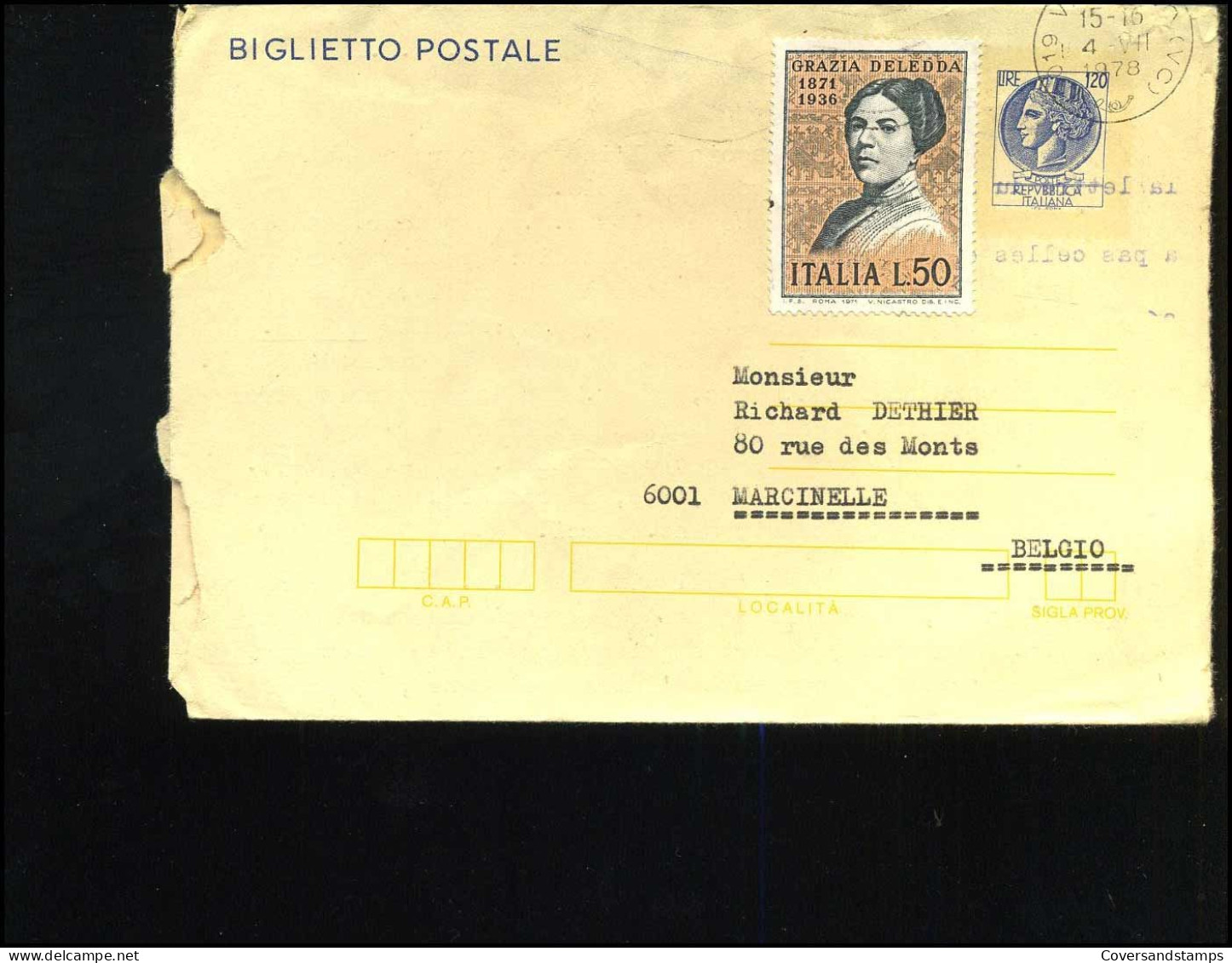 Biglietto Postale To Marcinelle, Belgium - Stamped Stationery