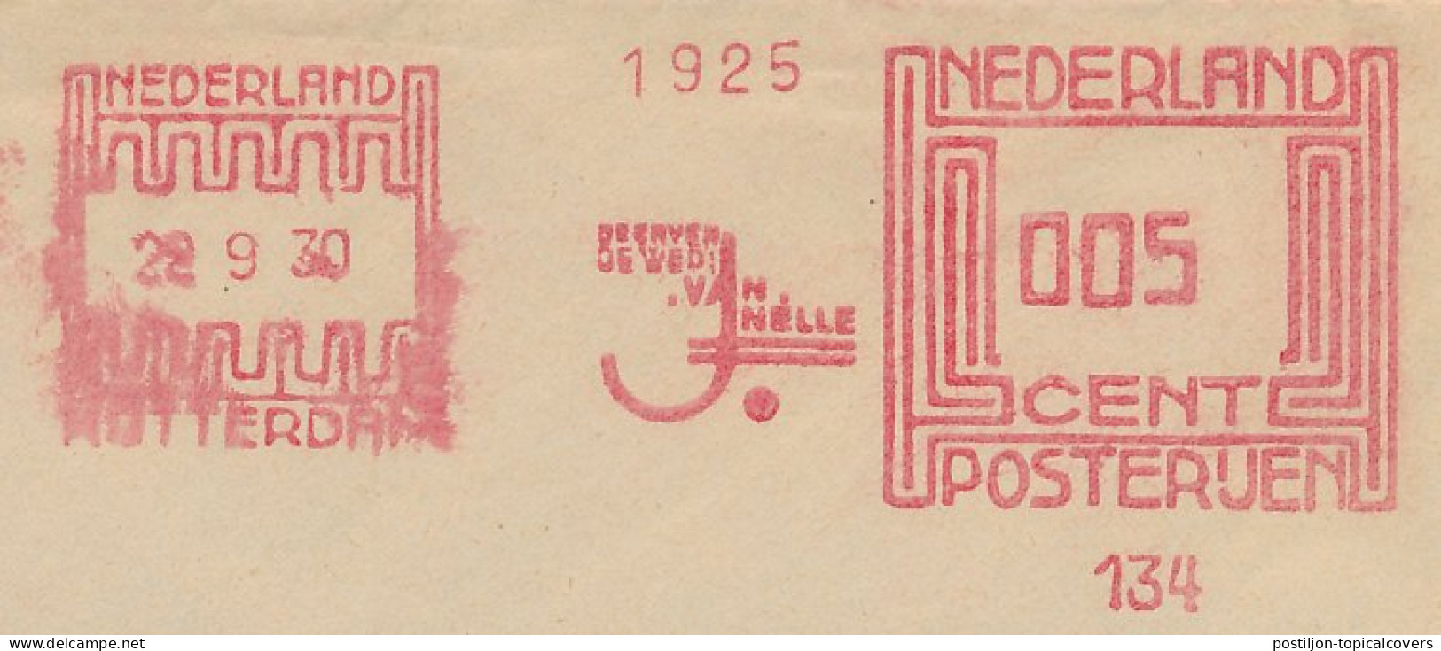 Meter Cover Netherlands 1930 Tobacco - Van Nelle Rotterdam - Tabac