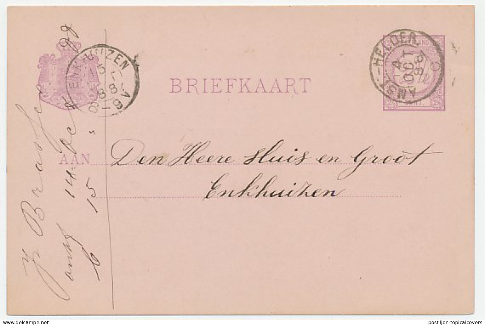 Trein Kleinrondstempel : Amsterdam - Helder C 1888 - Lettres & Documents