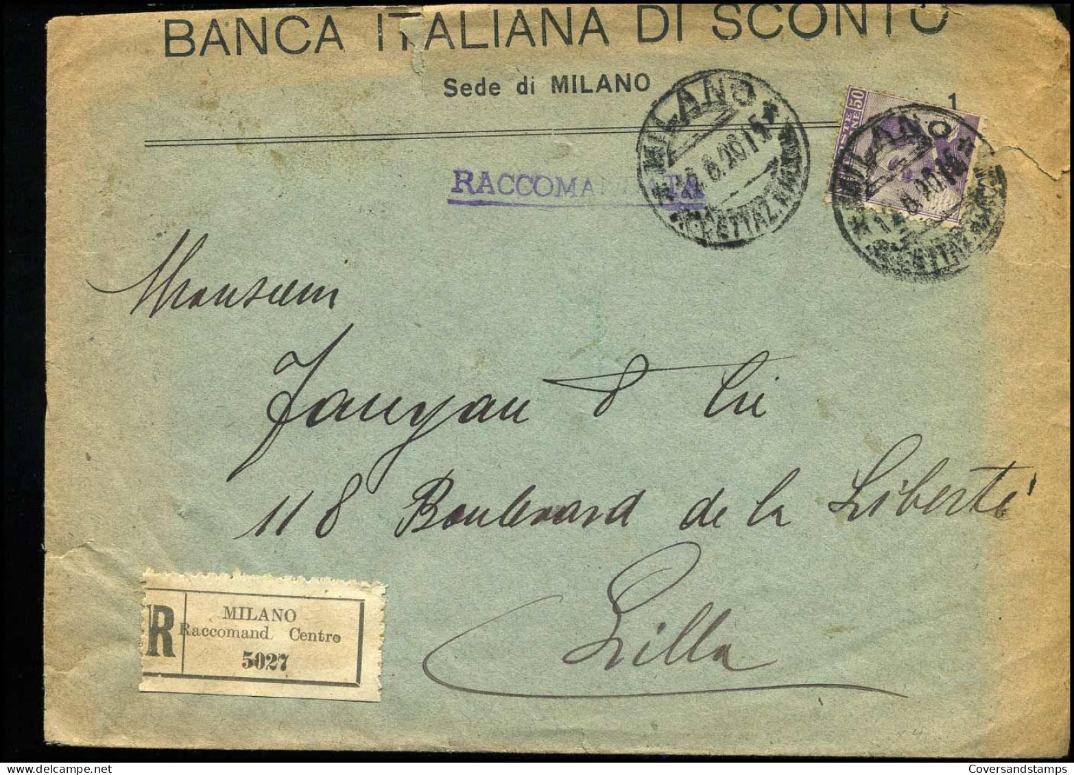 Registered Cover - "Banca Italiana Di Sconto, Sede Di Milano" - Oblitérés