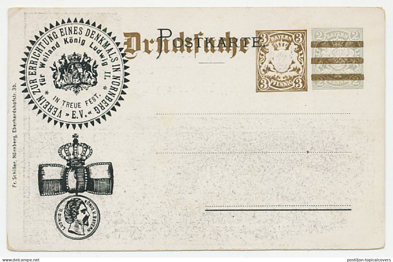 Postal Stationery Bayern Memorial King Ludwig II Von Bayern  - Familles Royales