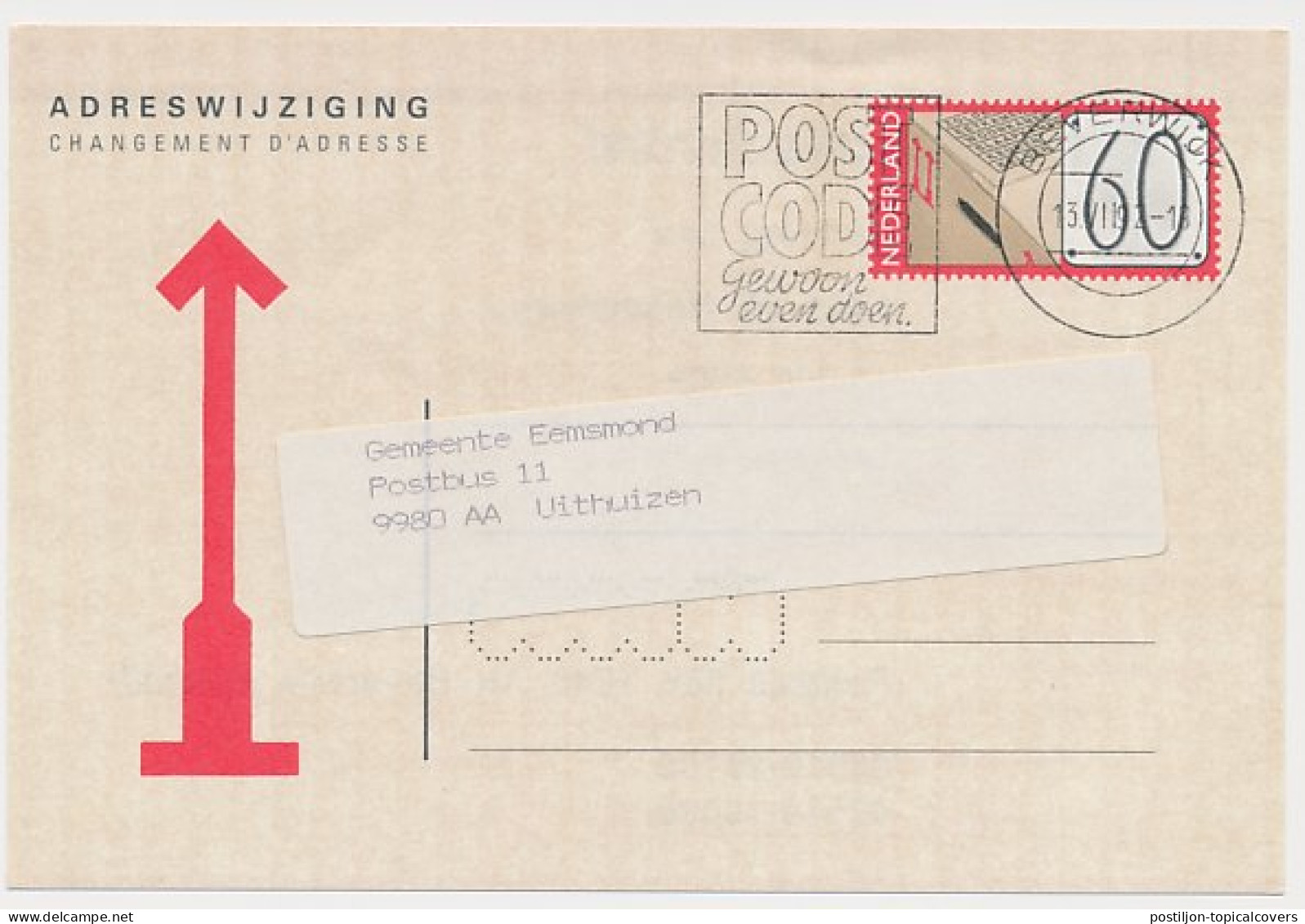 Verhuiskaart G. 55 Particulier Bedrukt Heemskerk 1992 - Postal Stationery