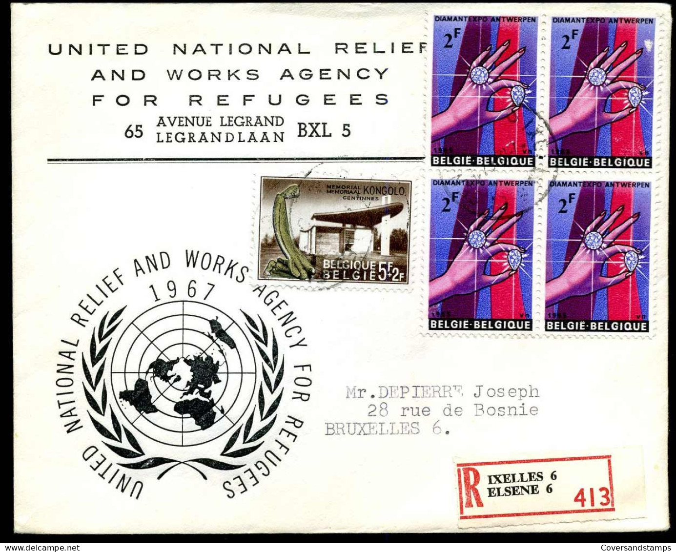 Cover Naar Bruxelles - "United National Relief And Works Agency For Refugees, Bruxelles - Briefe U. Dokumente
