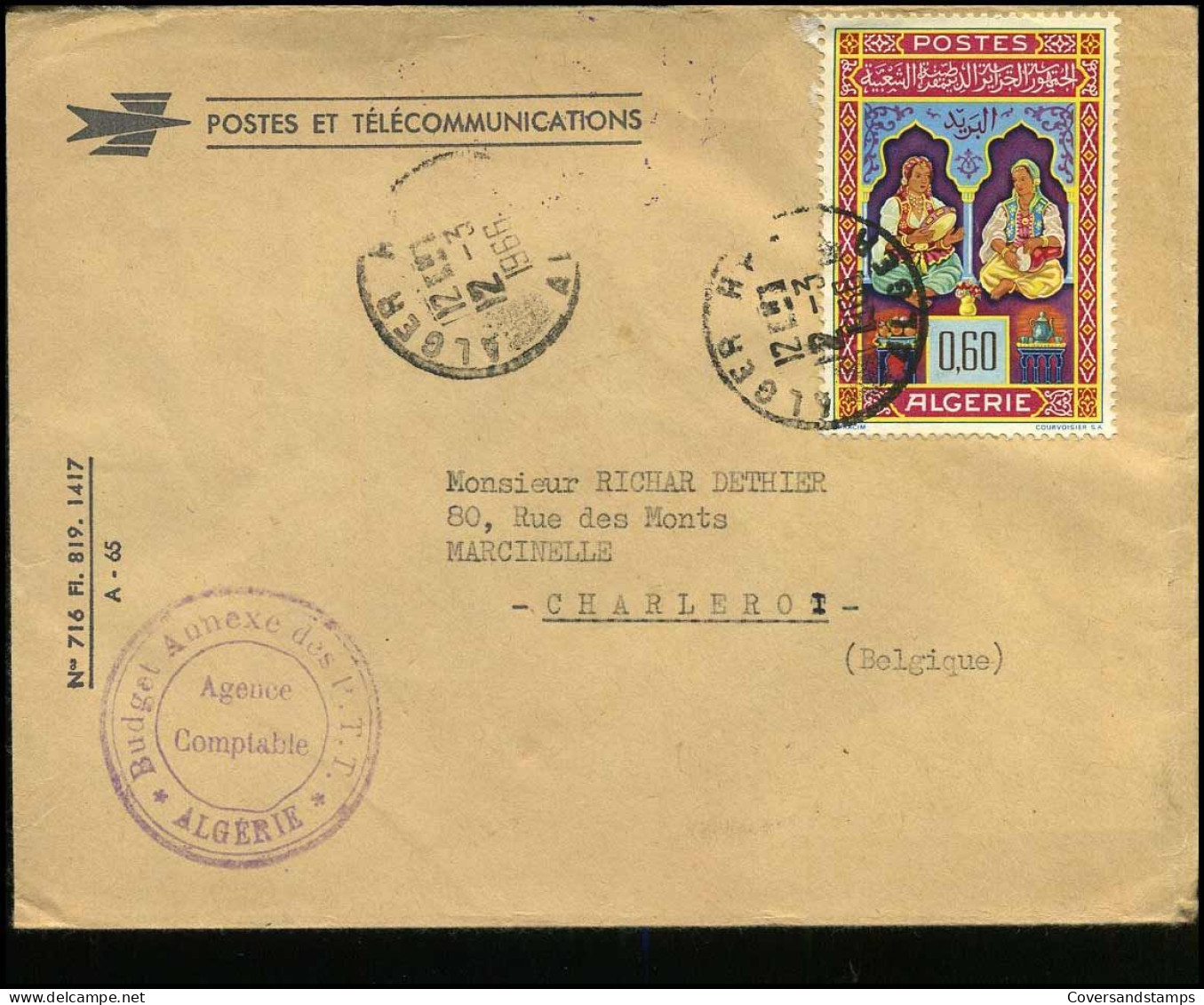 Cover To Charleroi, Belgium - Algeria (1962-...)