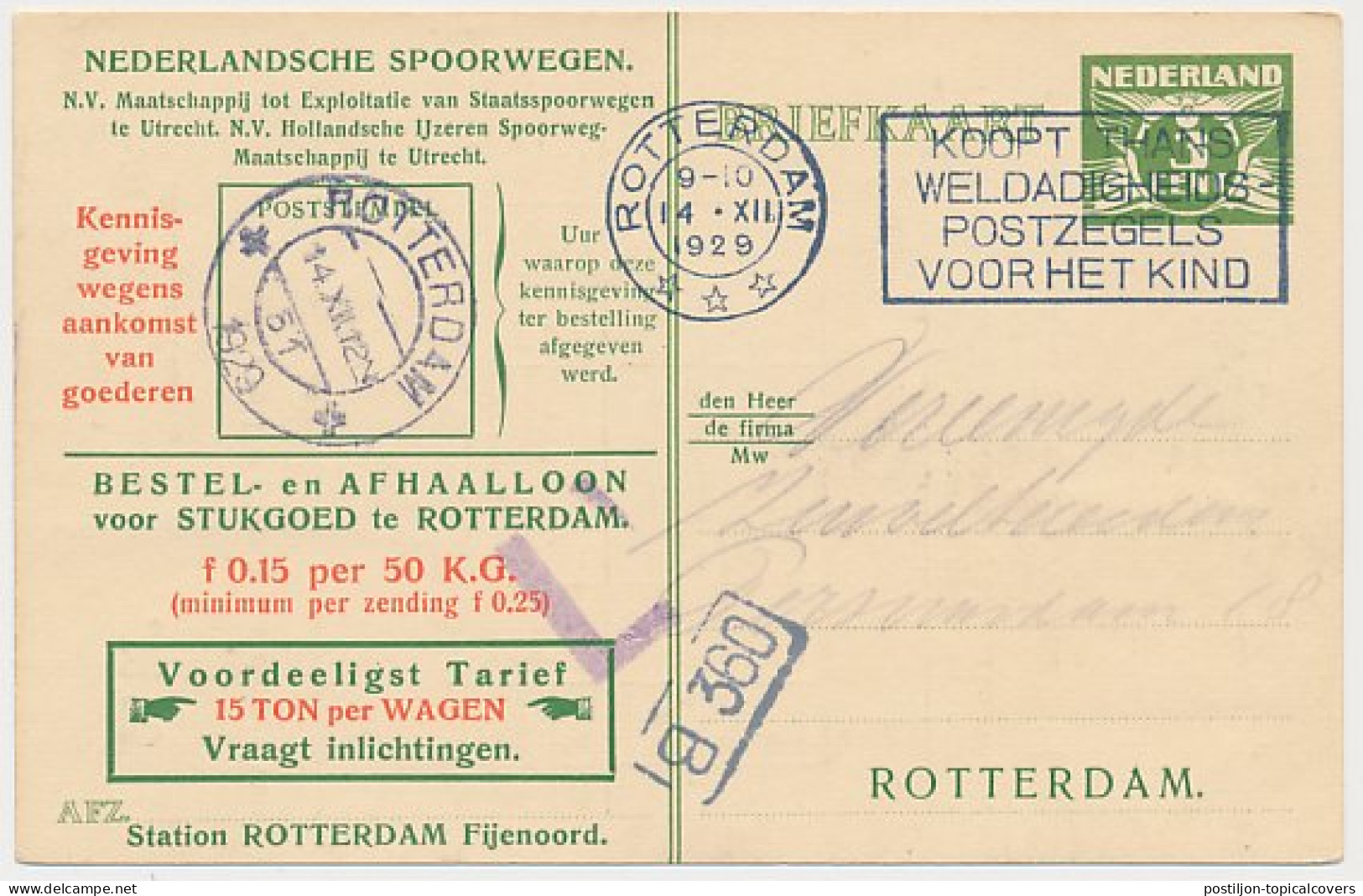 Spoorwegbriefkaart G. NS222 G - Locaal Te Rotterdam 1929 - Postal Stationery