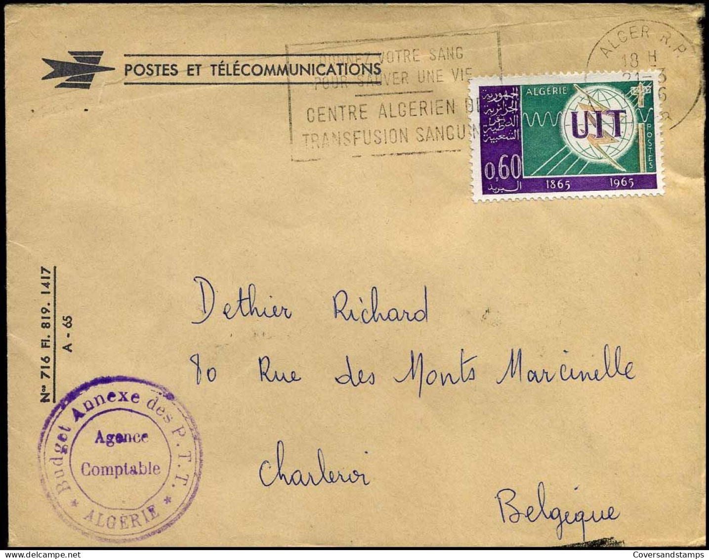 Cover To Charleroi, Belgium - Algeria (1962-...)