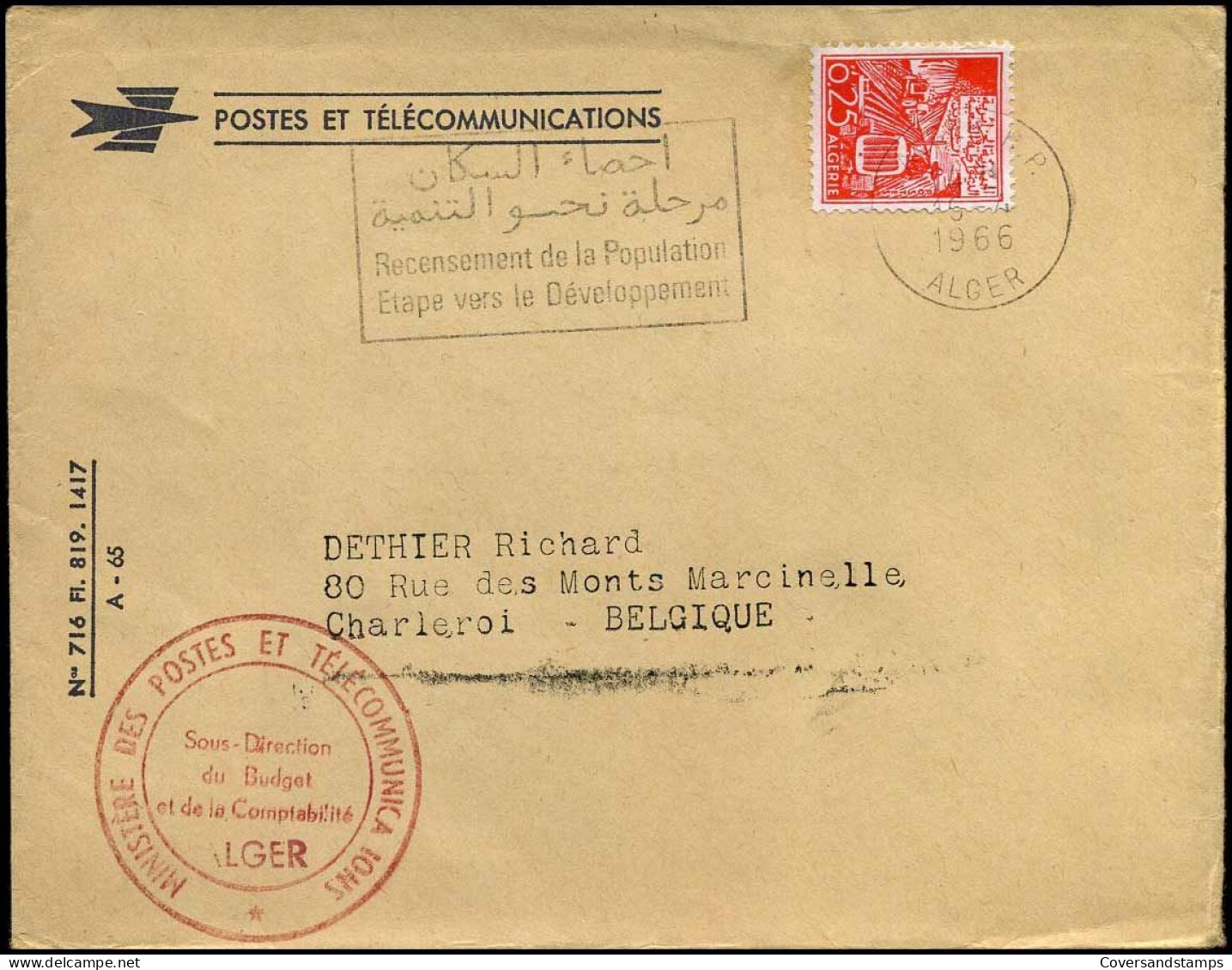 Cover To Charleroi, Belgium - Algeria (1962-...)