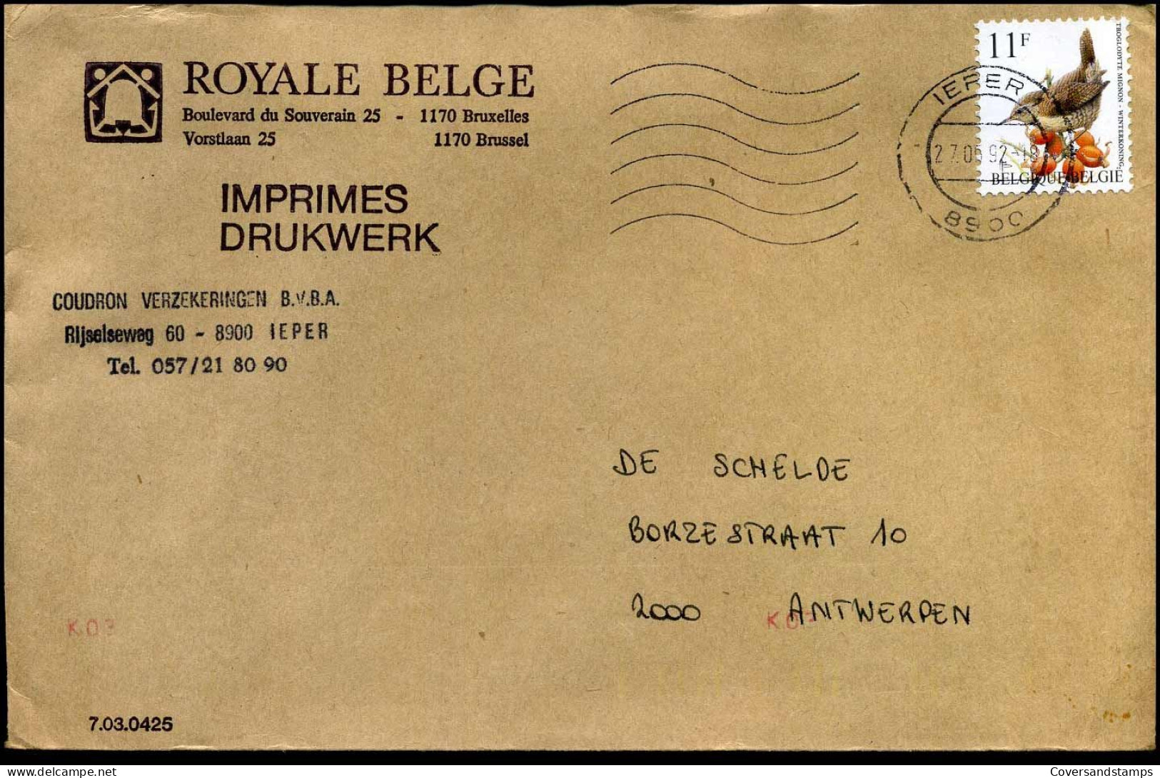 Cover Naar Antwerpen - "Royale Belge - Coudron Verzekeringen, Ieper" - N° 2449 - 1985-.. Oiseaux (Buzin)