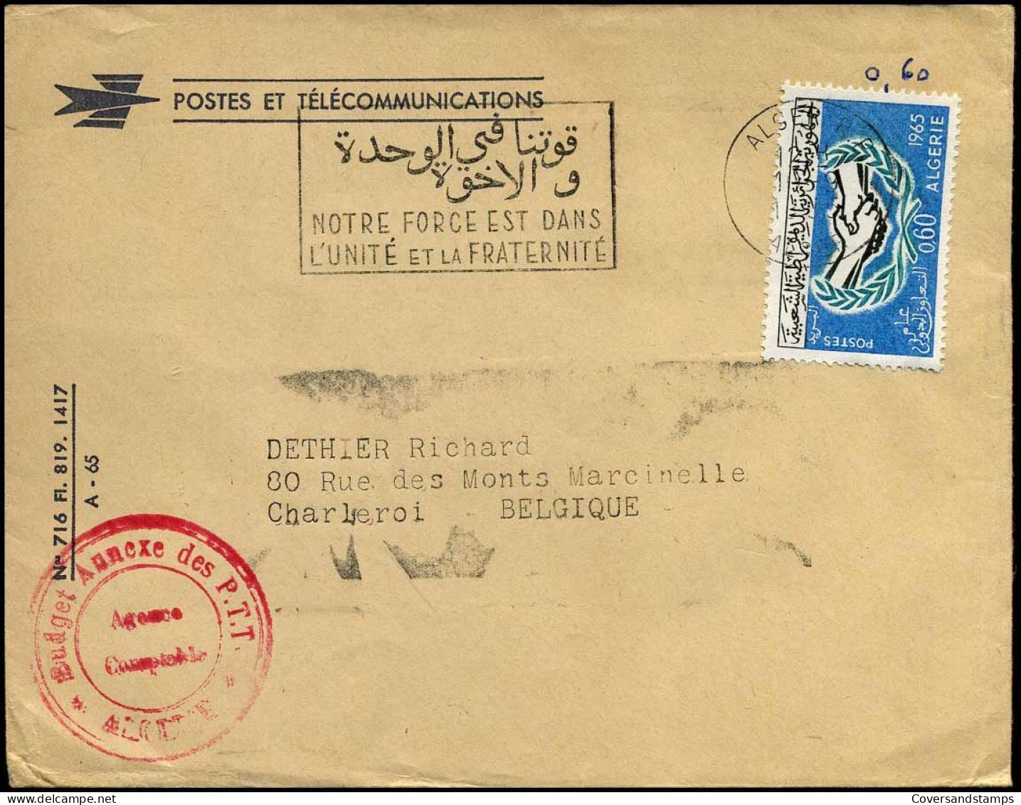 Cover To Charleroi, Belgium - Algerije (1962-...)