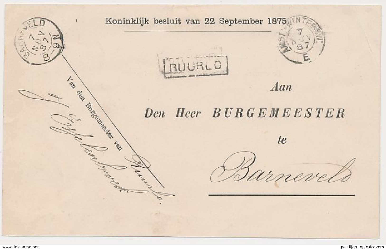 Trein Haltestempel Ruurlo 1887 - Covers & Documents
