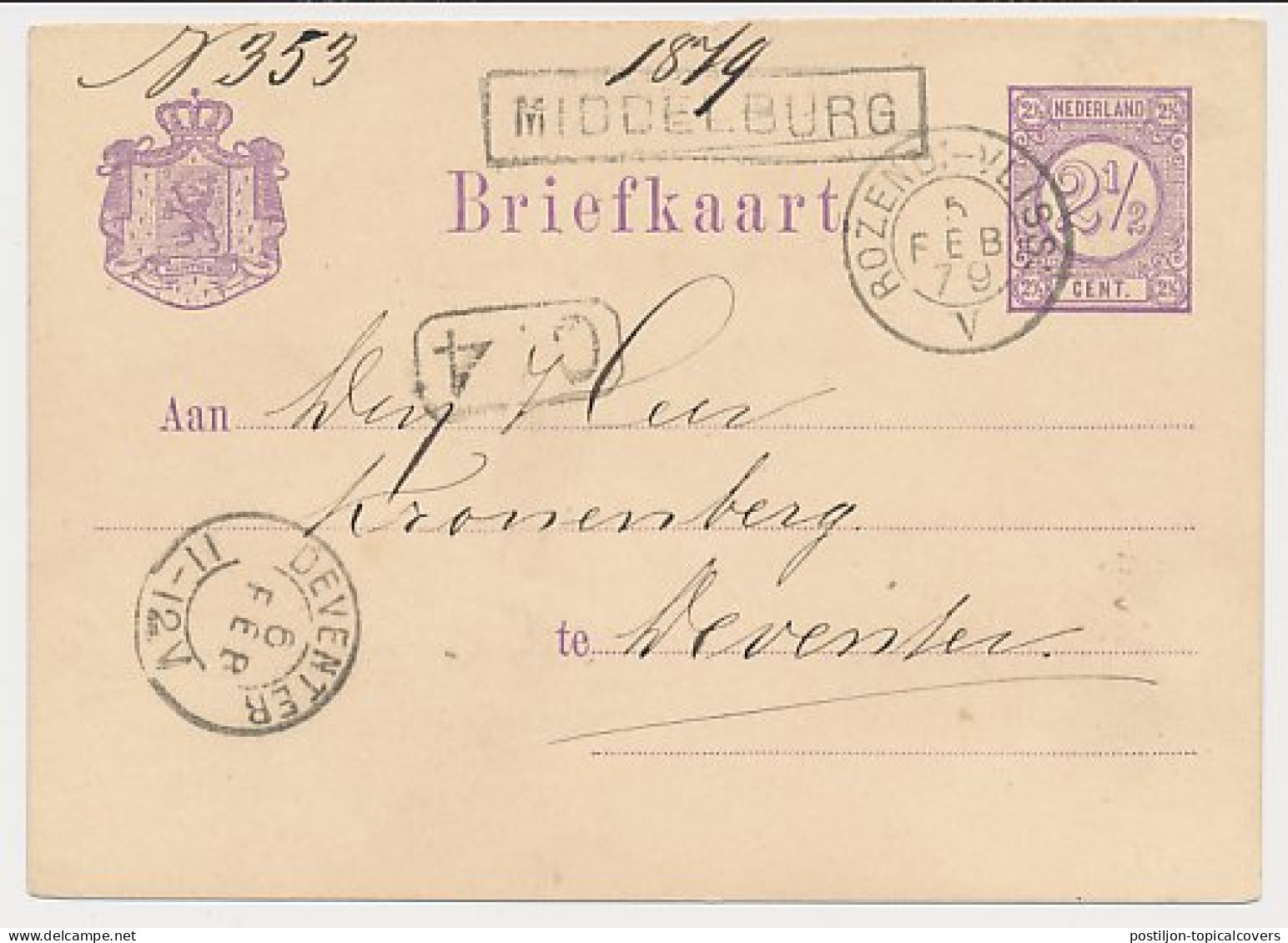 Trein Haltestempel Middelburg 1879 - Covers & Documents