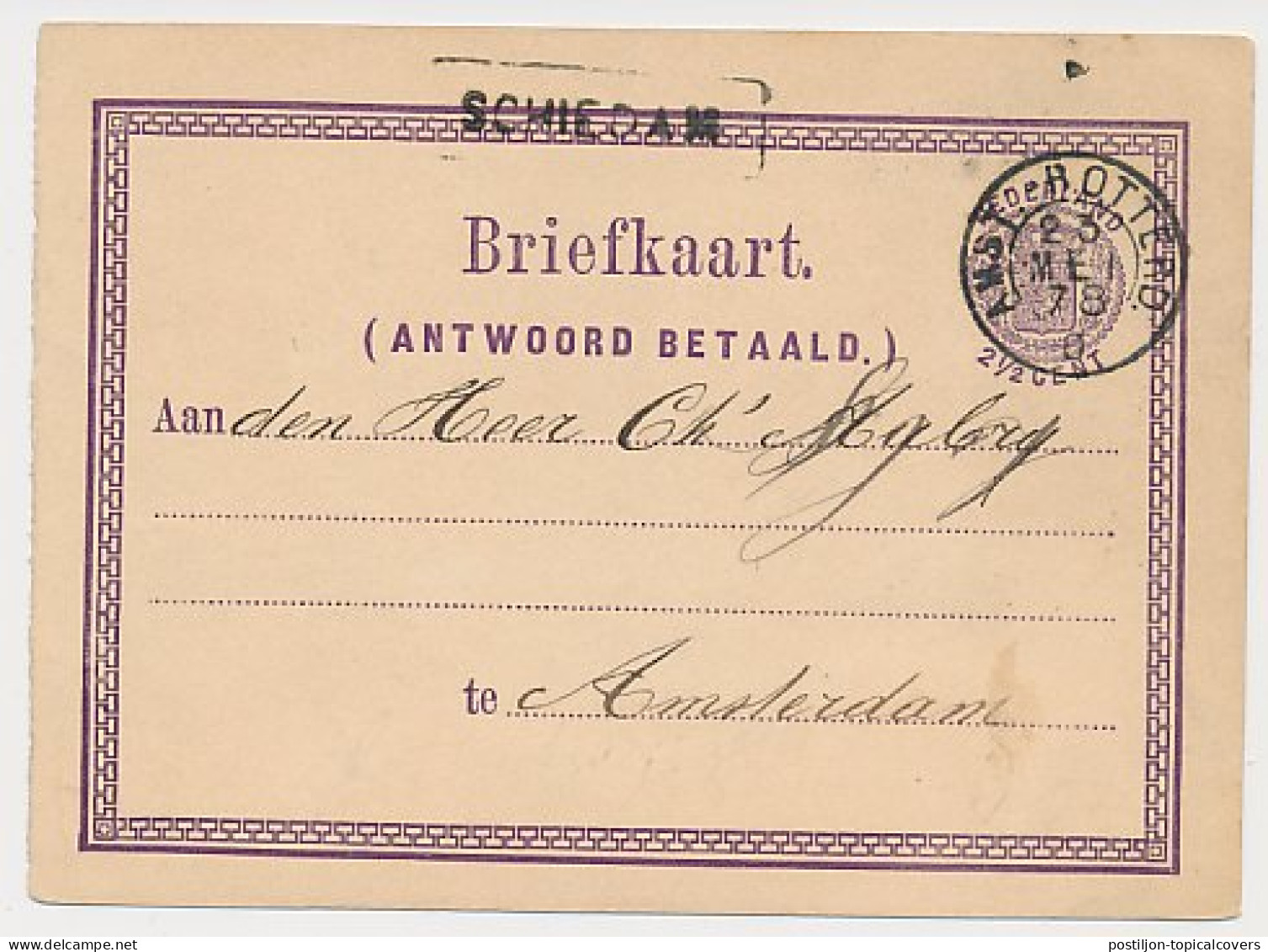 Trein Haltestempel Schiedam 1878 - Lettres & Documents