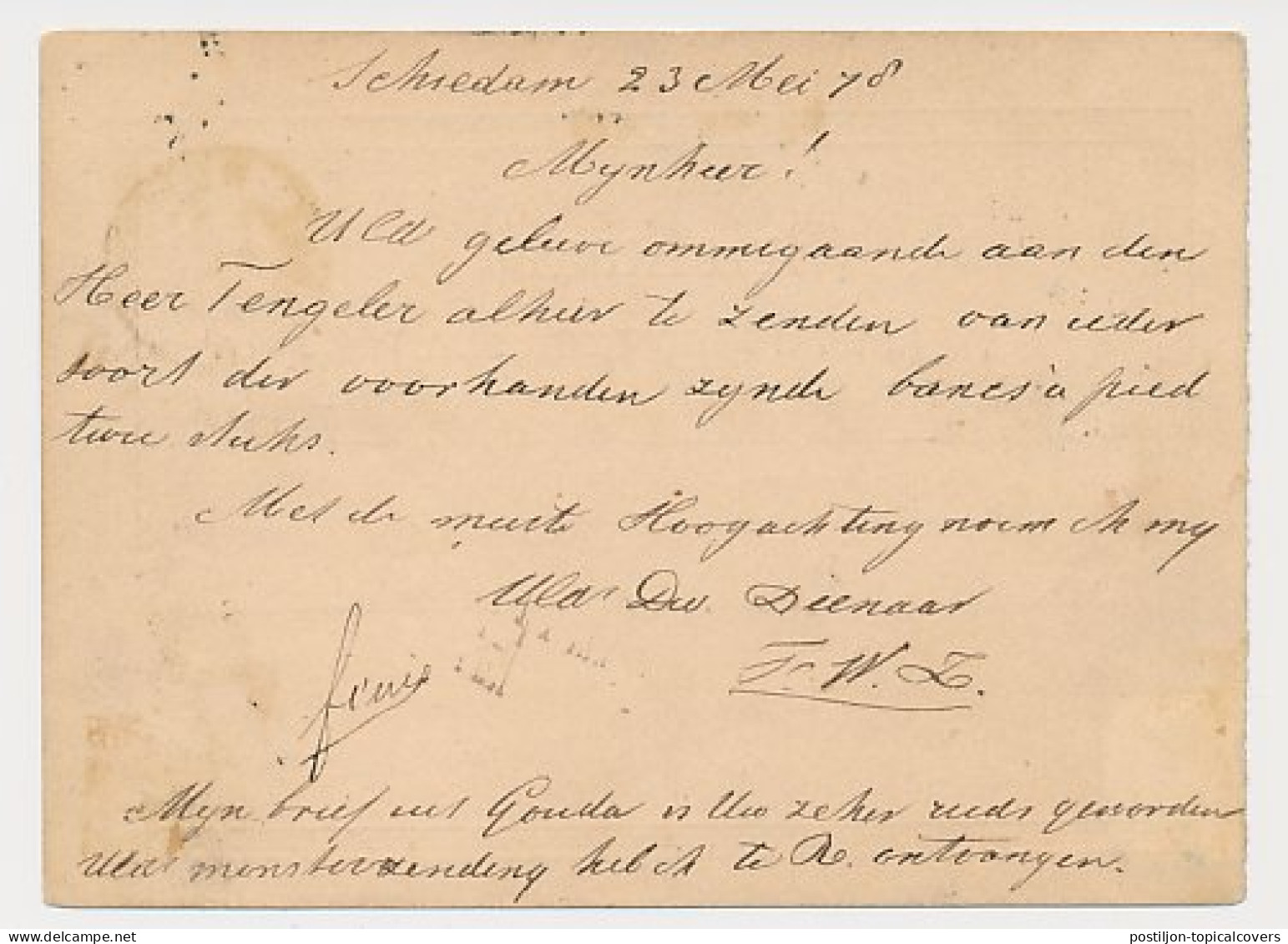 Trein Haltestempel Schiedam 1878 - Lettres & Documents