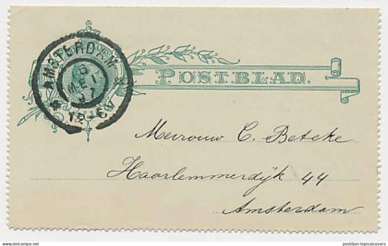 Postblad G. 4 Locaal Te Amsterdam 1897 - Postal Stationery
