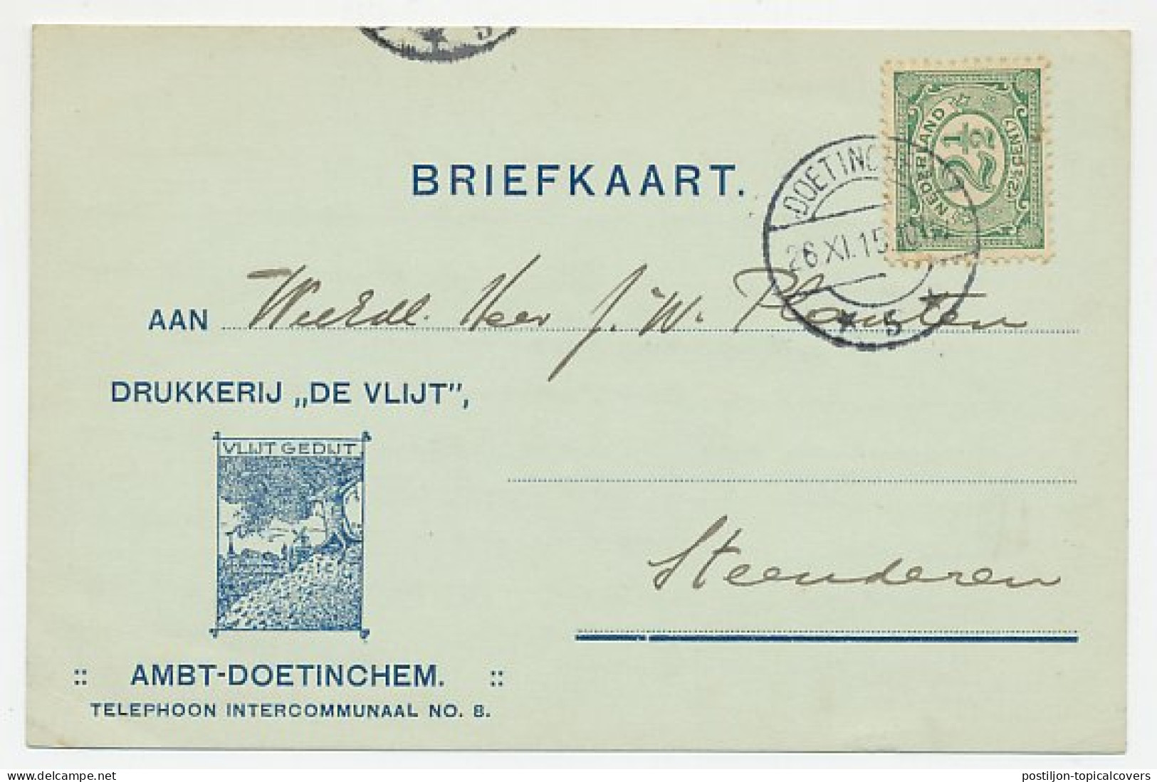 Firma Briefkaart Doetinchem 1915 - Drukkerij De Vlijt - Non Classés