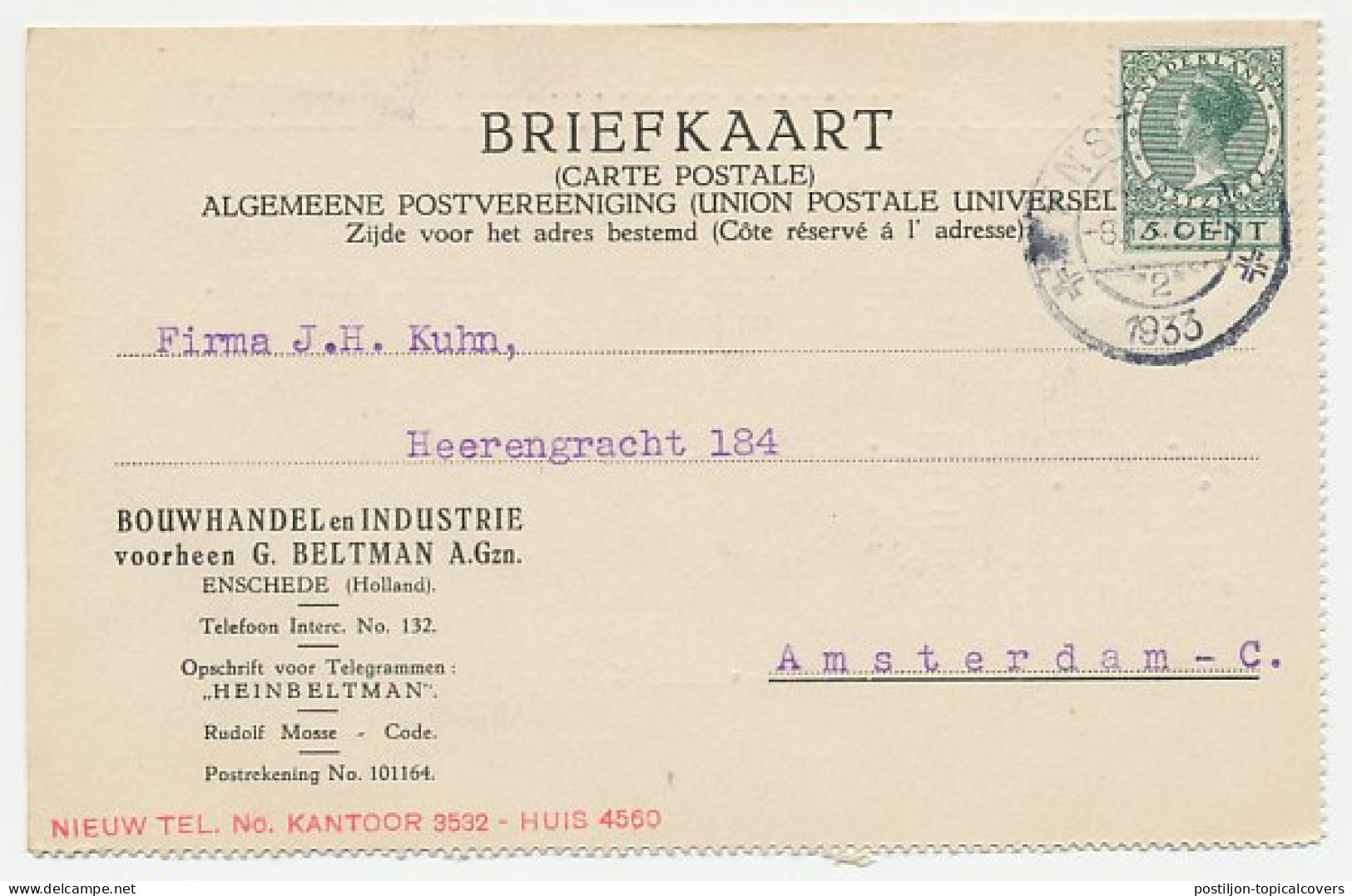 Firma Briefkaart Enschede 1933 - Bouwhandel - Unclassified