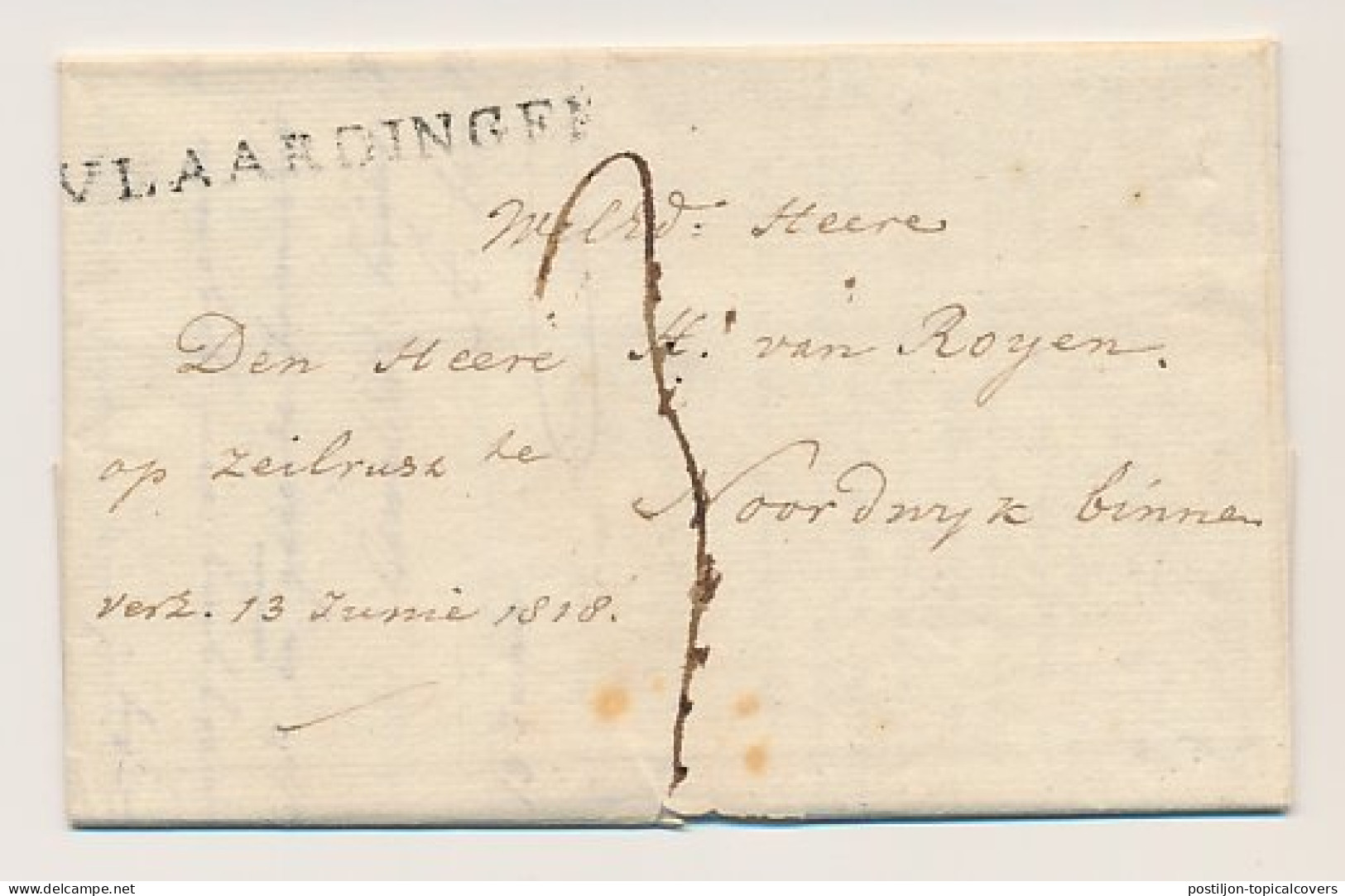 VLAARDINGEN - Noordwijk Binnen 1818 - Lakzegel - ...-1852 Prephilately