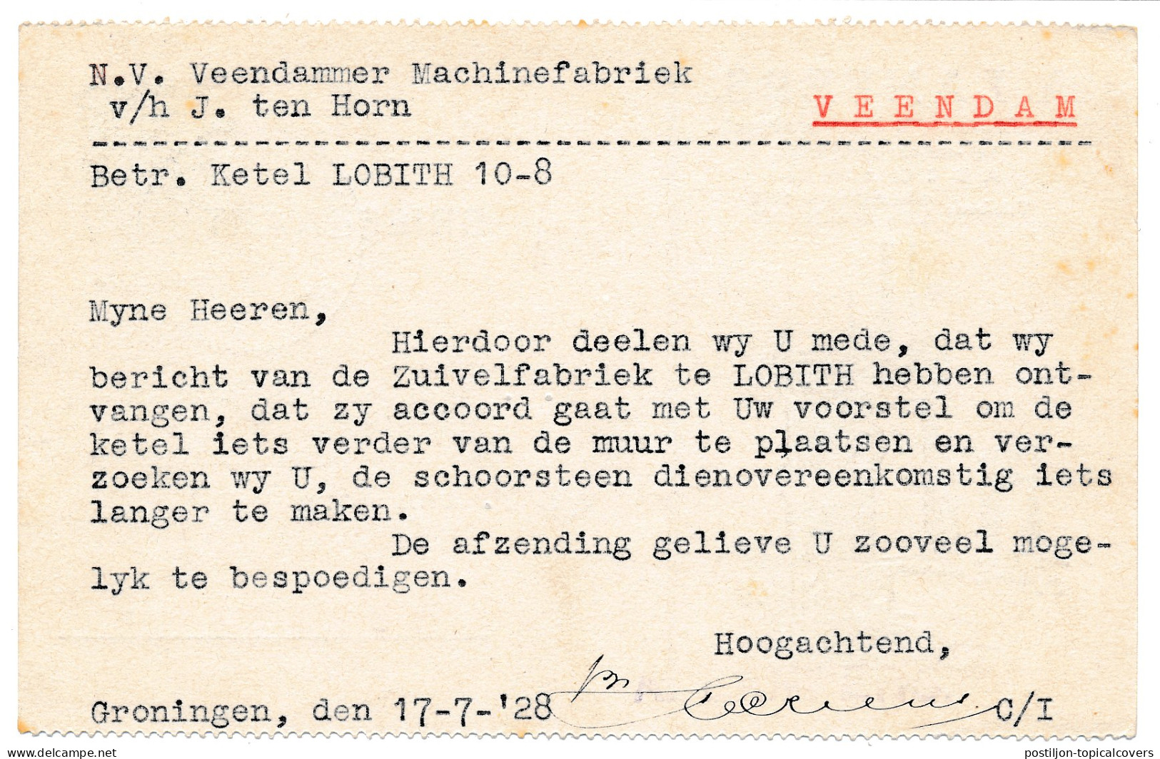 Firma Briefkaart Groningen 1928 - Machinefabriek - Unclassified