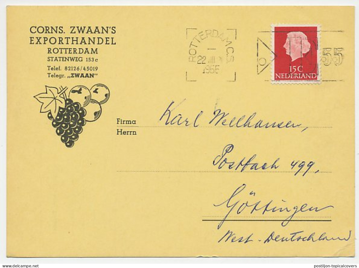 Firma Briefkaart Rotterdam 1955 - Export / Druiventros - Non Classés