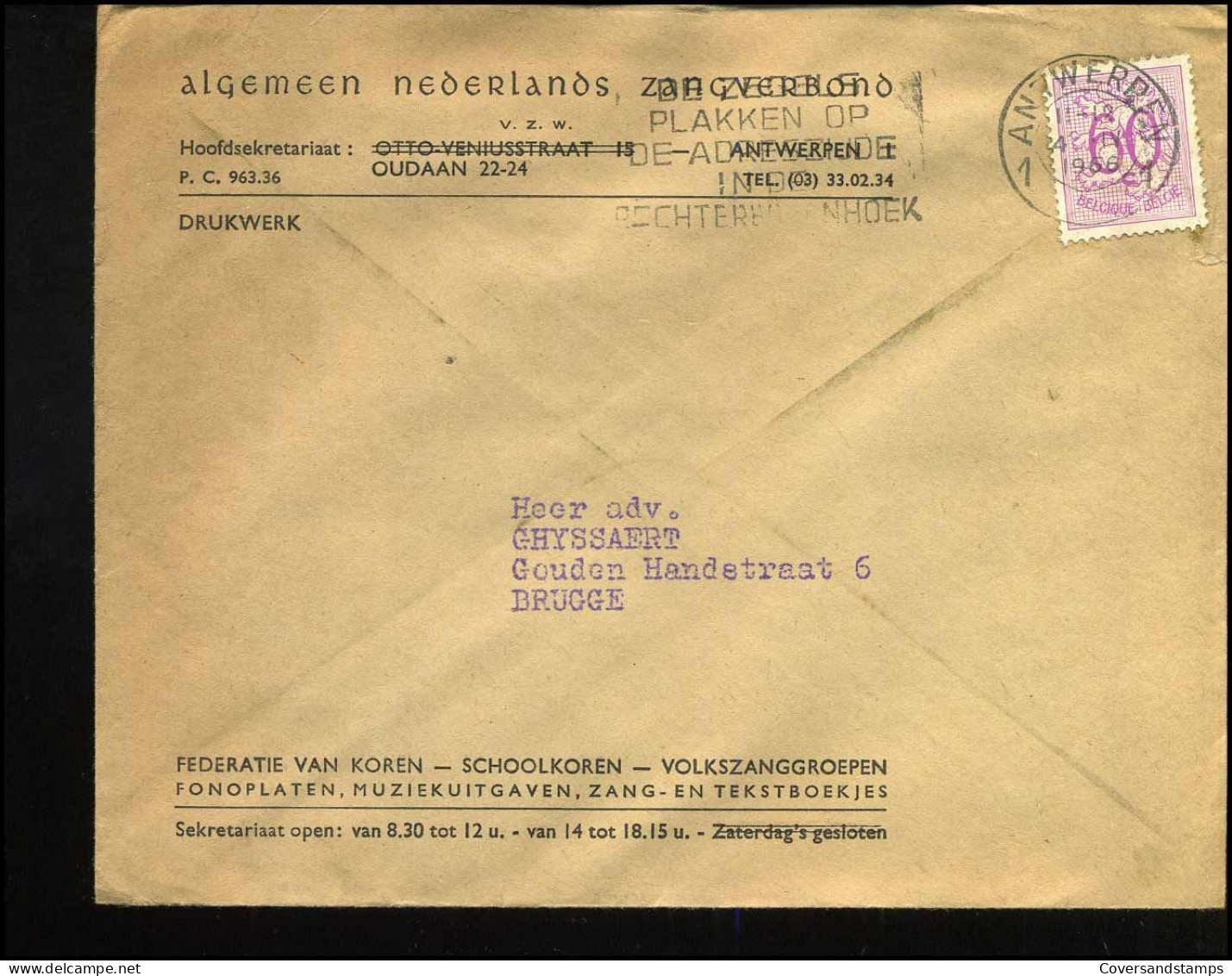 Cover Naar Brugge - "Algmeen Nederlands Zangverbond, Antwerpen" - Briefe U. Dokumente