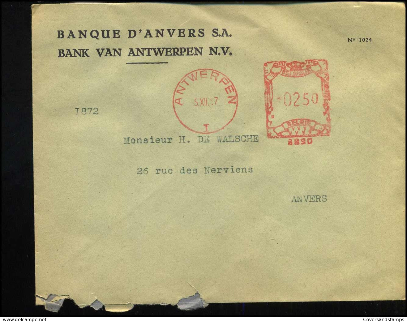 Cover Naar Anvers - "Banque D'Anvers, S.A." - ...-1959