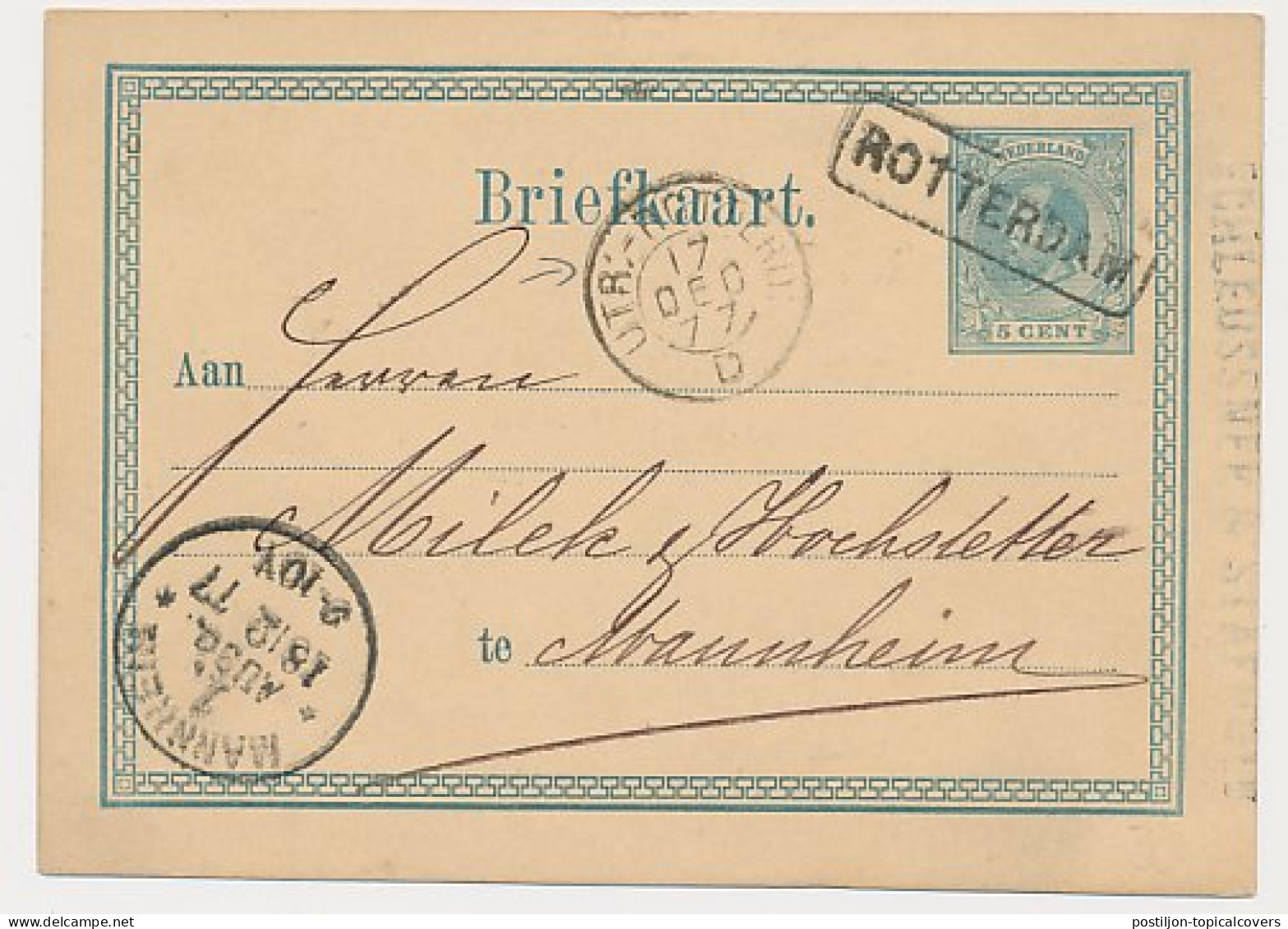 Trein Haltestempel Rotterdam 1877 - Cartas & Documentos