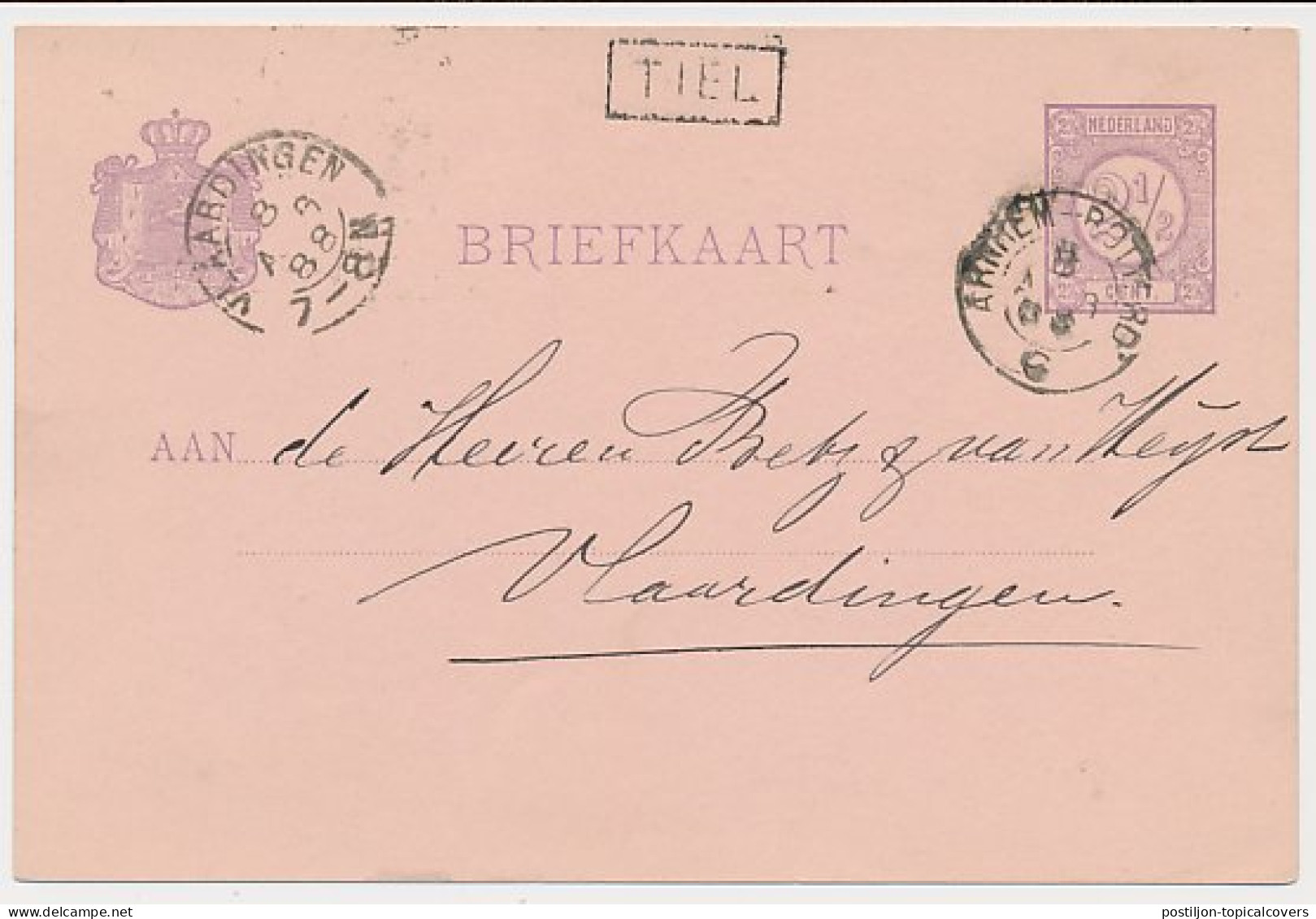 Trein Haltestempel Tiel 1888 - Lettres & Documents