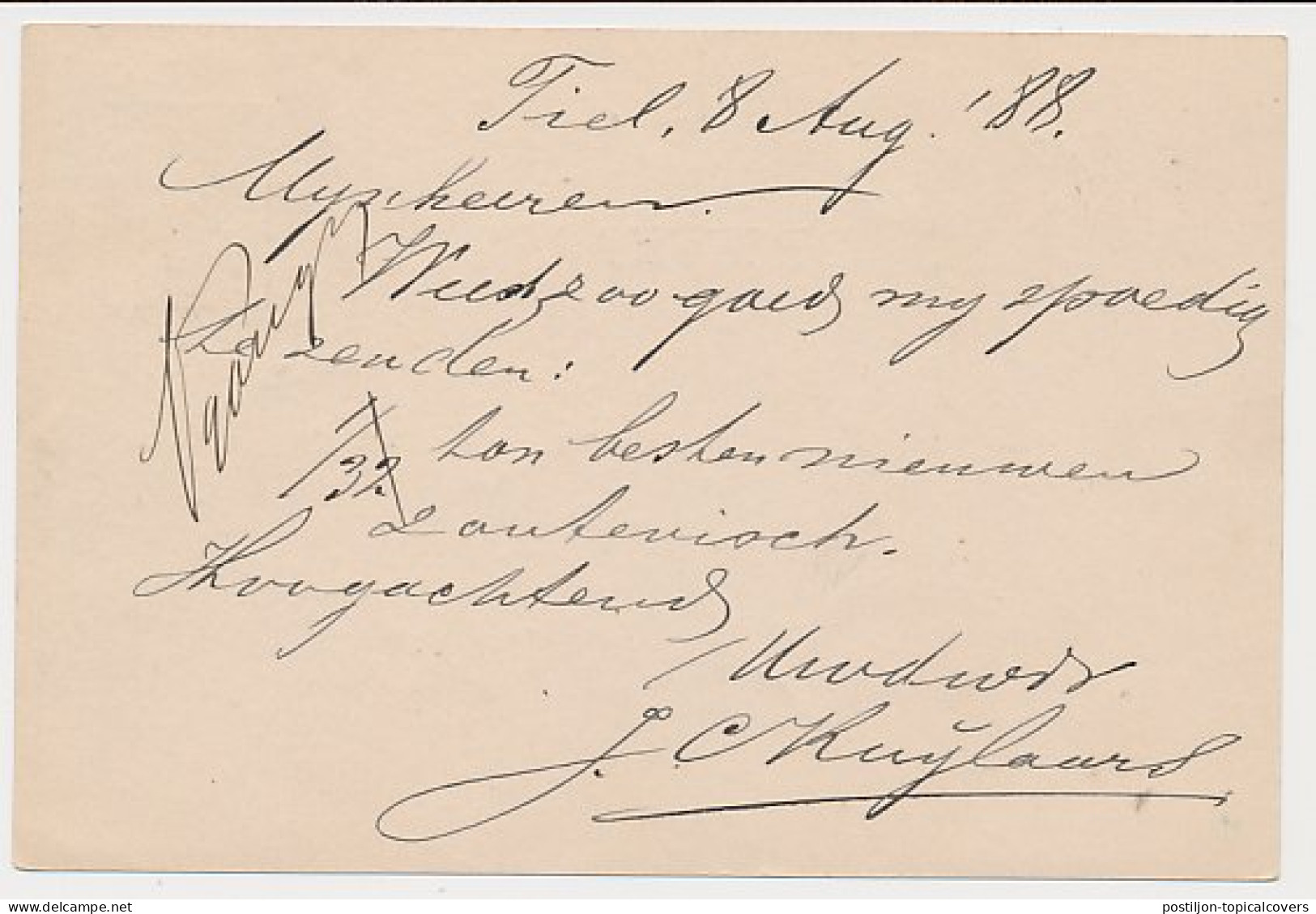 Trein Haltestempel Tiel 1888 - Lettres & Documents