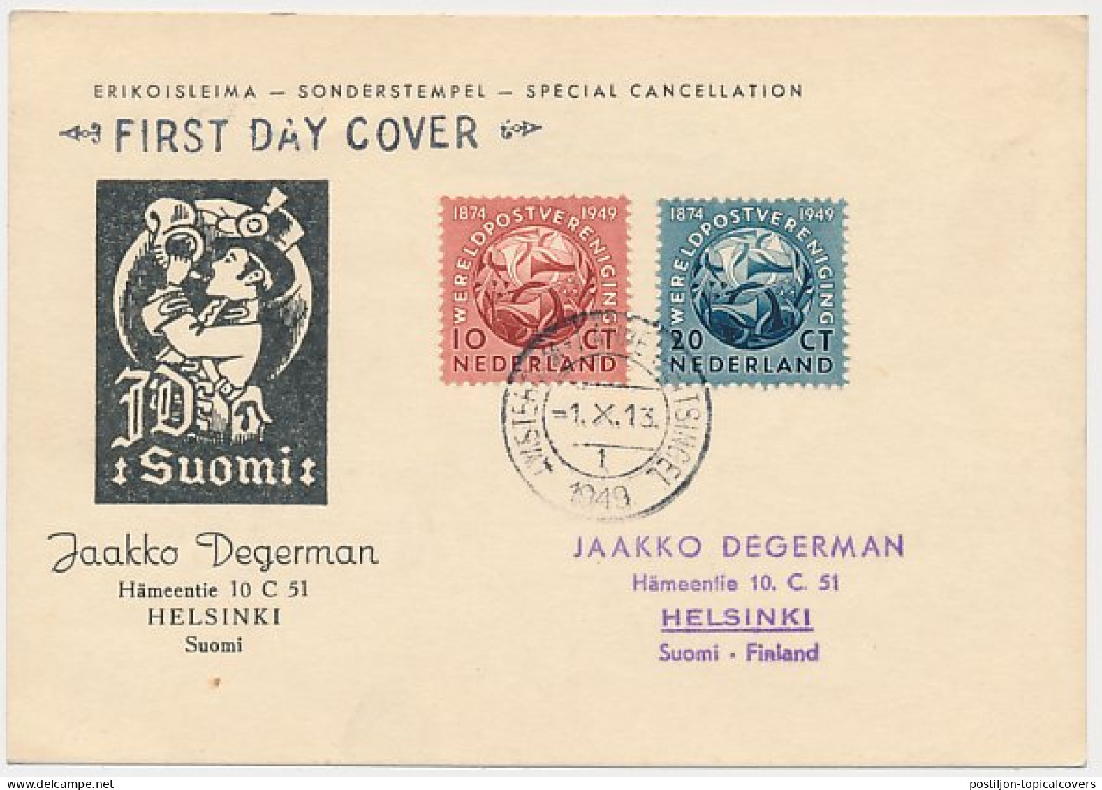 FDC / 1e Dag Em. Wereldpostvereniging 1949 - Non Classés