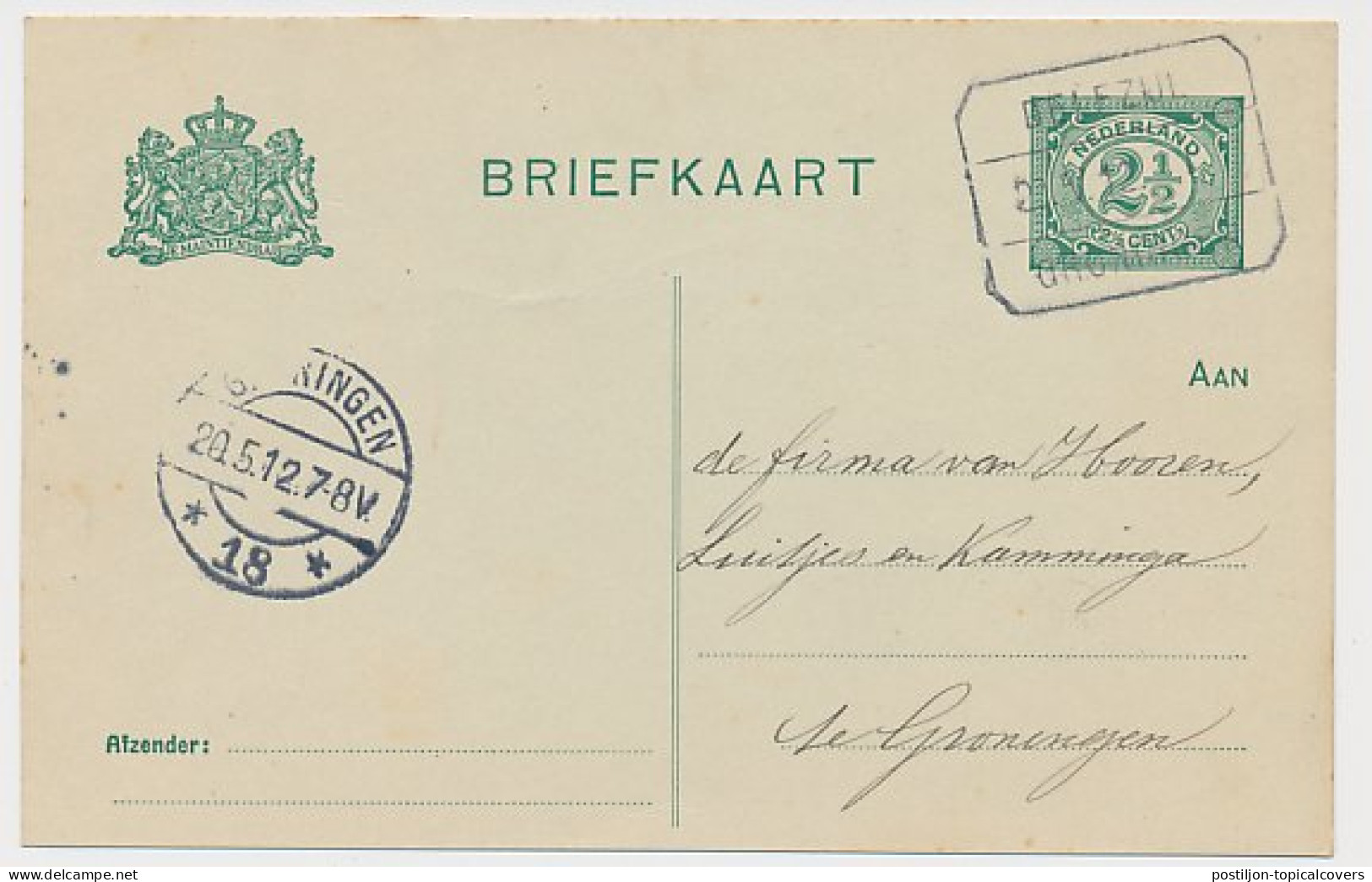 Treinblokstempel : Delfzijl - Groningen I 1912 - Unclassified