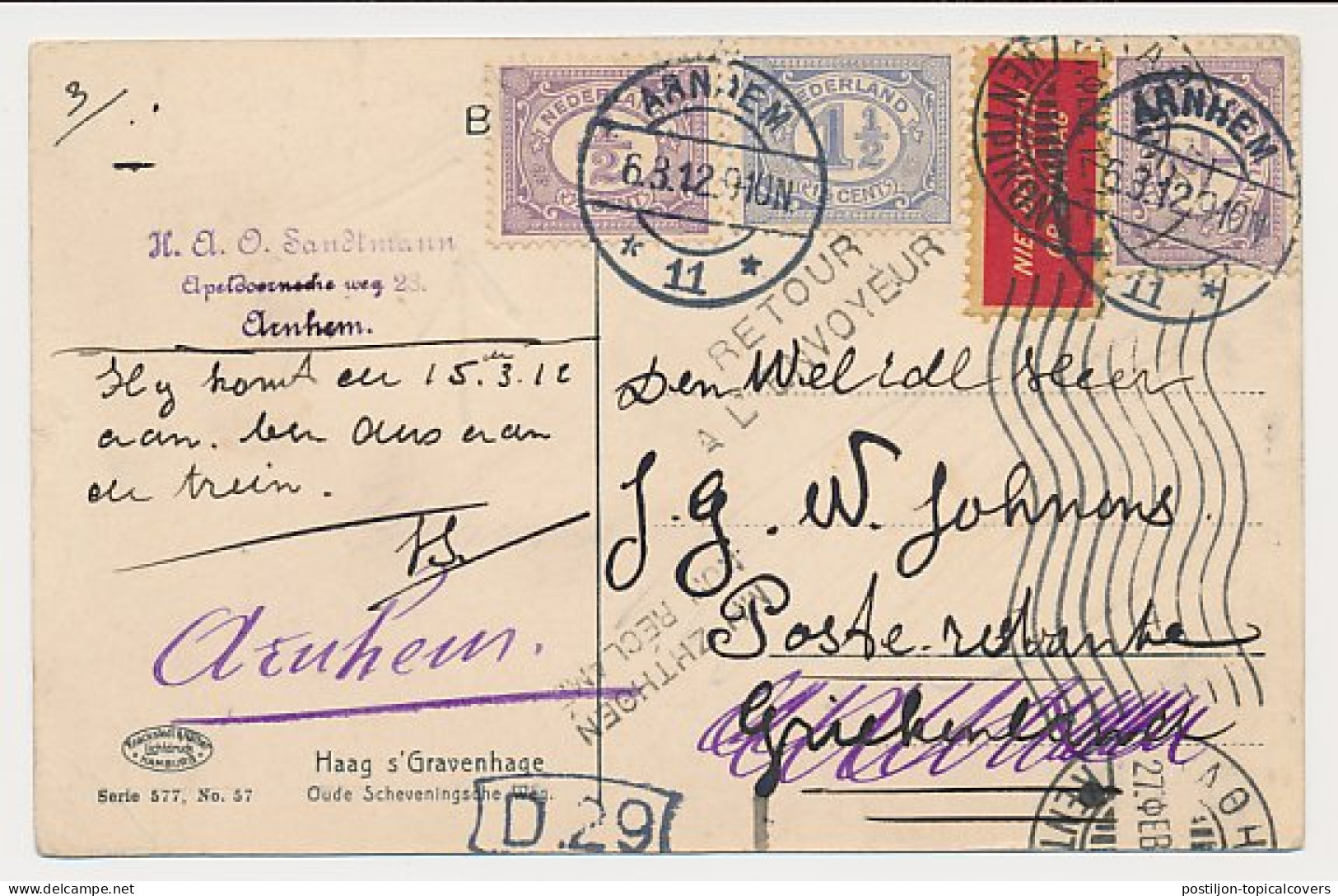 Niet Bestellen Op Zondag - Arnhem - Griekenland 1912 - Retour - Covers & Documents