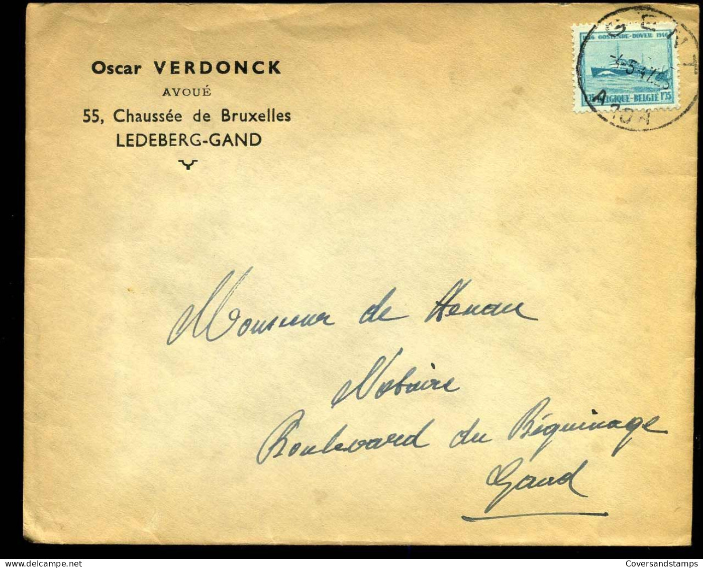 Cover Naar Gand - "Oscar Verdonck, Avoué, Ledeberg-Gand" - Covers & Documents