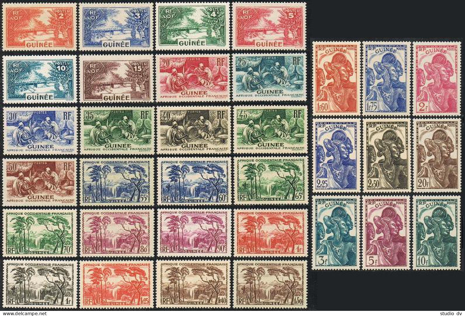 French Guinea 128-160, Hinged. Michel 128-160. Village, Basket, Waterfall, 1938. - Guinea (1958-...)