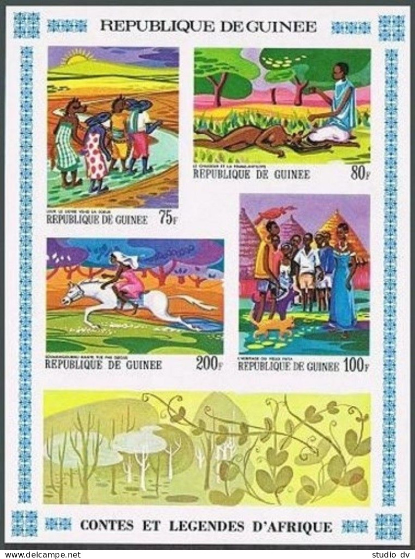 Guinea C103a Sheet, MNH. Michel Bl.28. African Legends,1968.Horse,Buffalo - Guinea (1958-...)