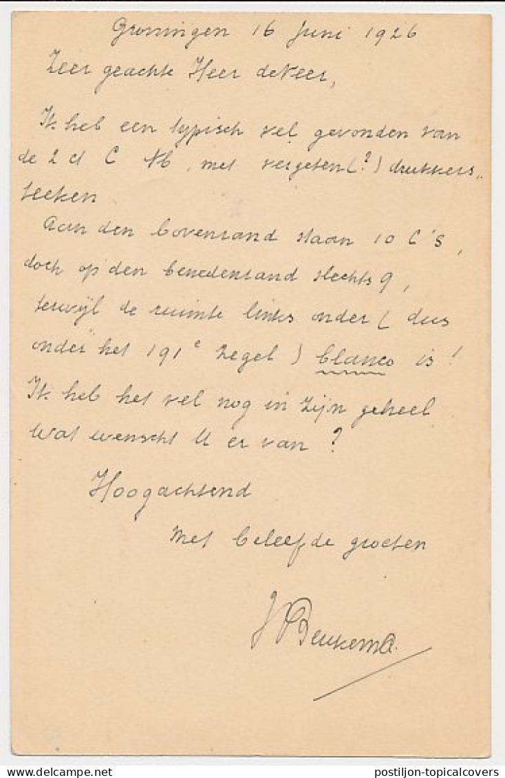 Briefkaart G. 199 H ( Haarlem ) Groningen - Middelburg 1926 - Postal Stationery