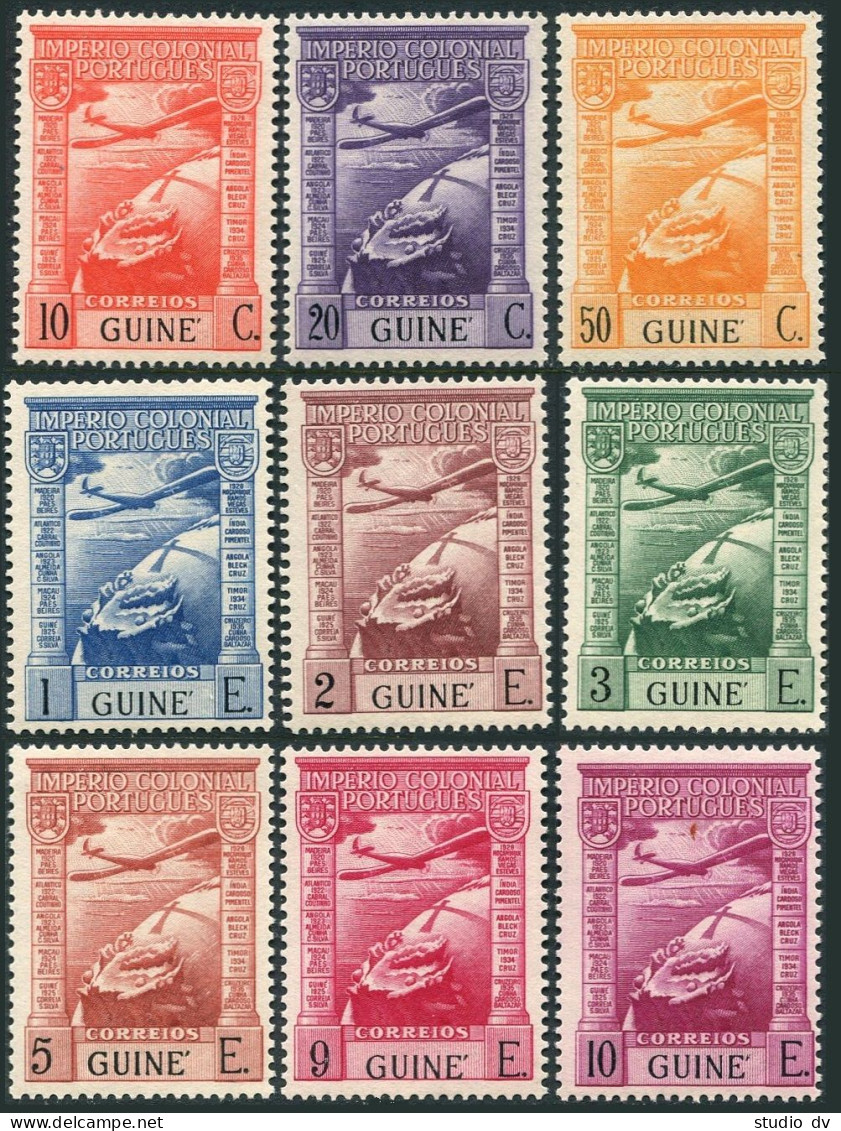 Portuguese Guinea C1-C9, Hinged. Mi 241-249. Air Post 1938. Plane, Aerial View. - Guinea (1958-...)