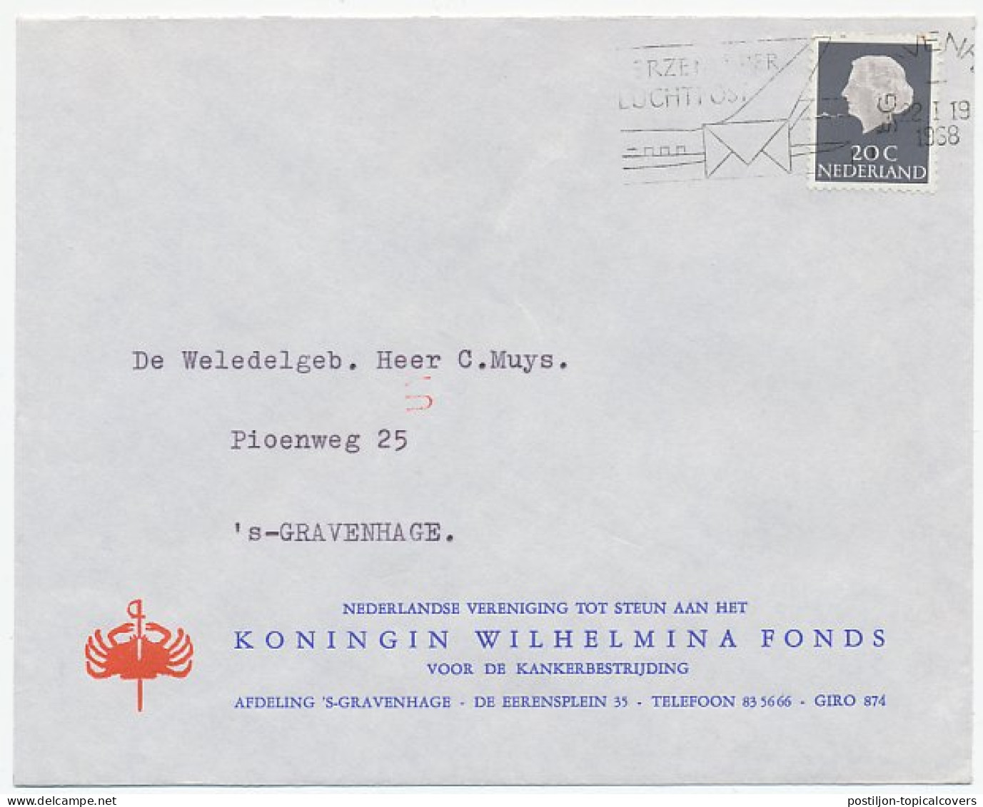 Envelop Den Haag 1968 - Kon. Wilhelmina Fonds - Unclassified