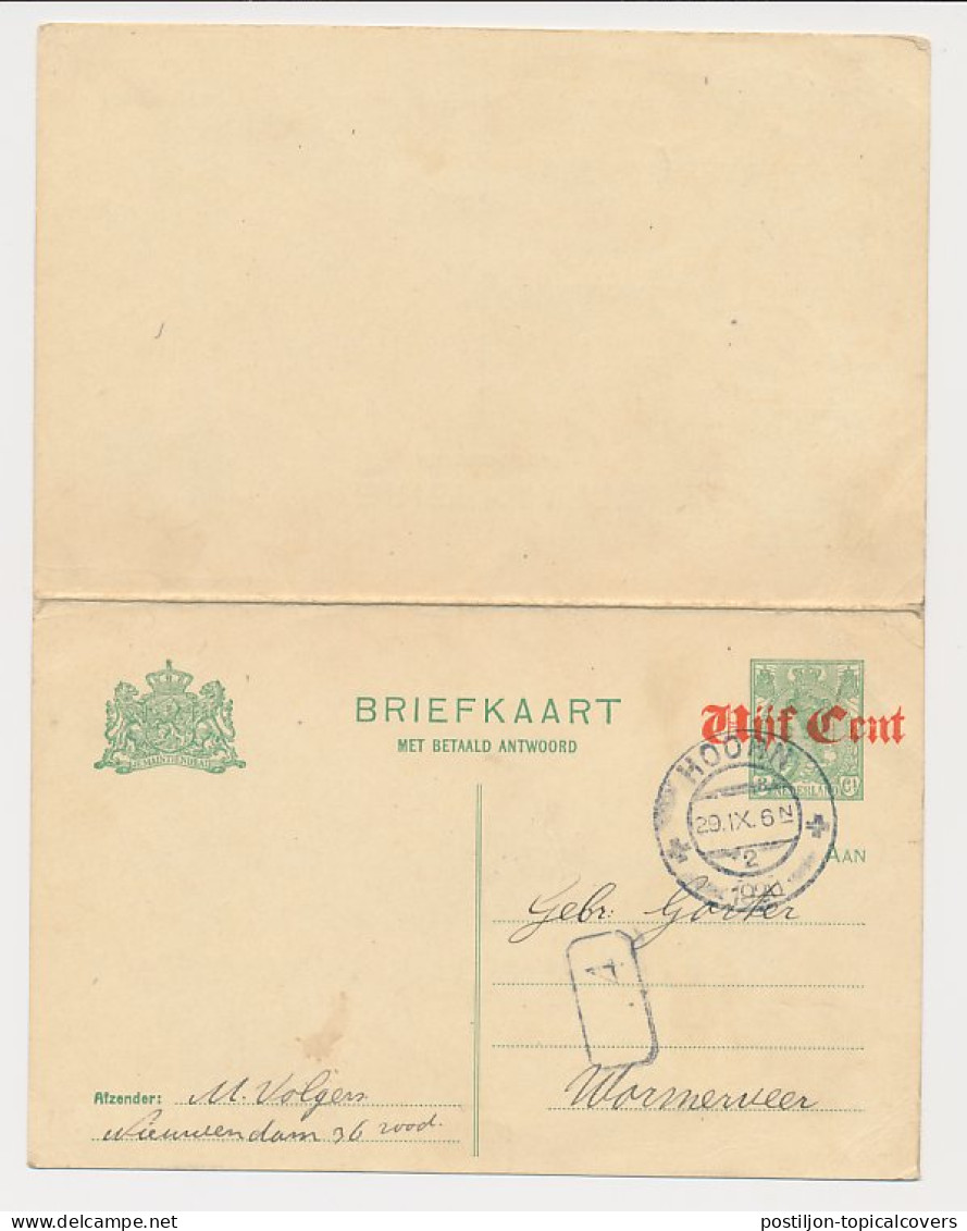 Briefkaart G. 115 Hoorn - Wormerveer 1920 - Postal Stationery