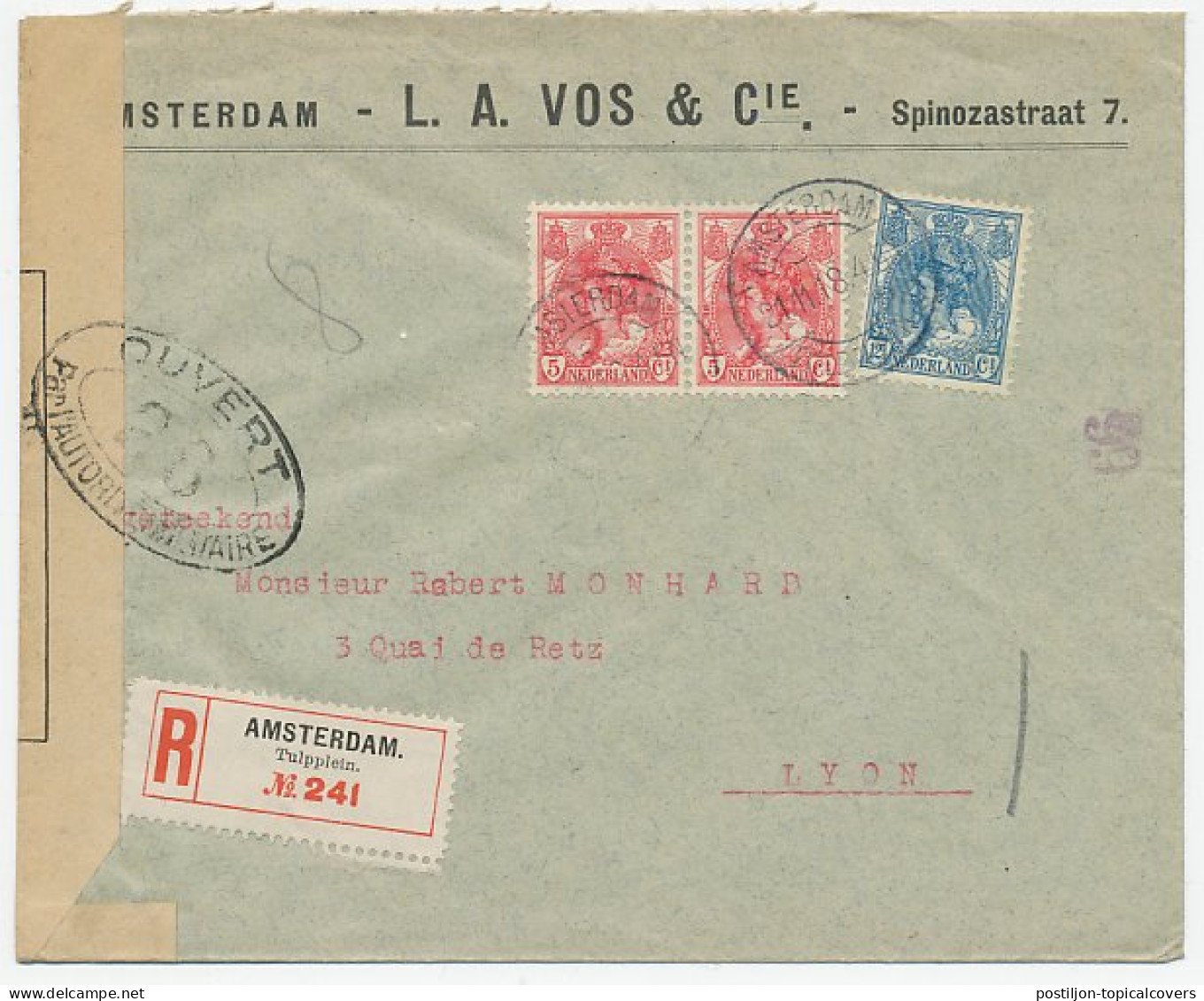 Em. Bontkraag Aangetekend Amsterdam -Frankrijk 1918 - Non Classés