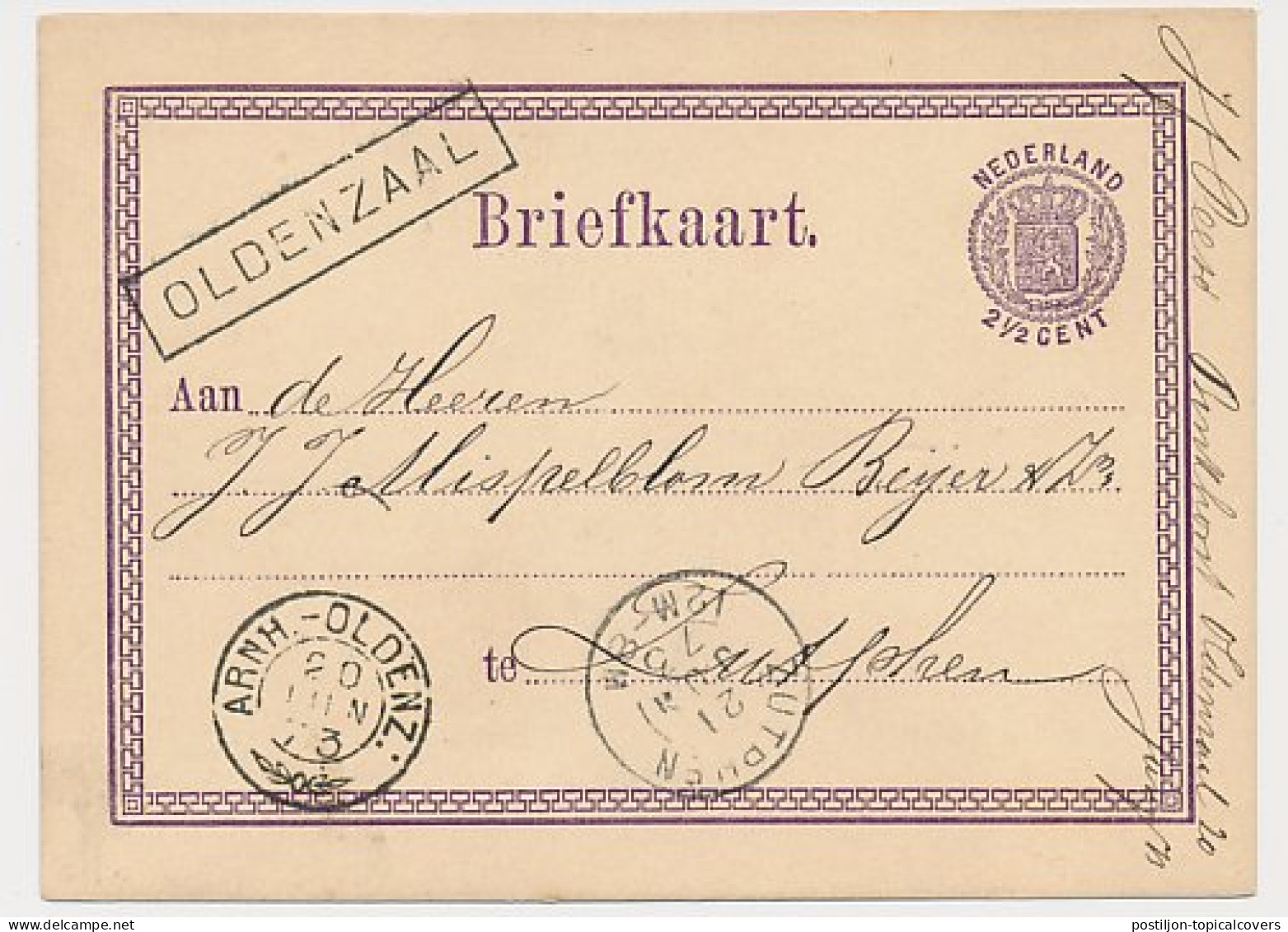 Trein Haltestempel Oldenzaal 1873 - Lettres & Documents