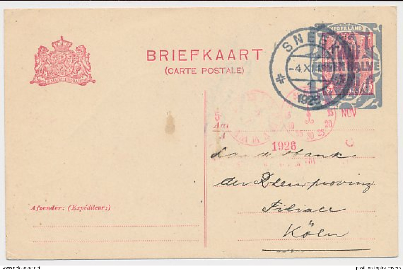 Briefkaart G. 161 Particulier Bedrukt Sneek - Duitsland 1926 - Postwaardestukken