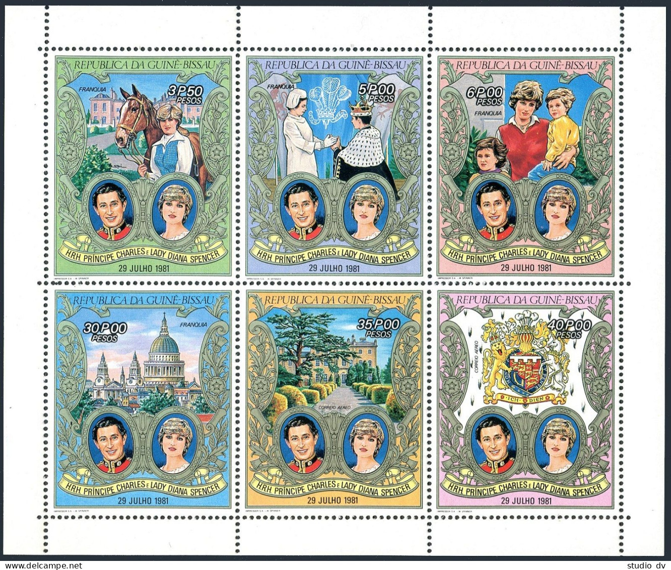 Guinea Bissau 415-415C, C29-C30a Sheet, MNH. Prince Charles, Lady Diana, 1981. - Guinea (1958-...)