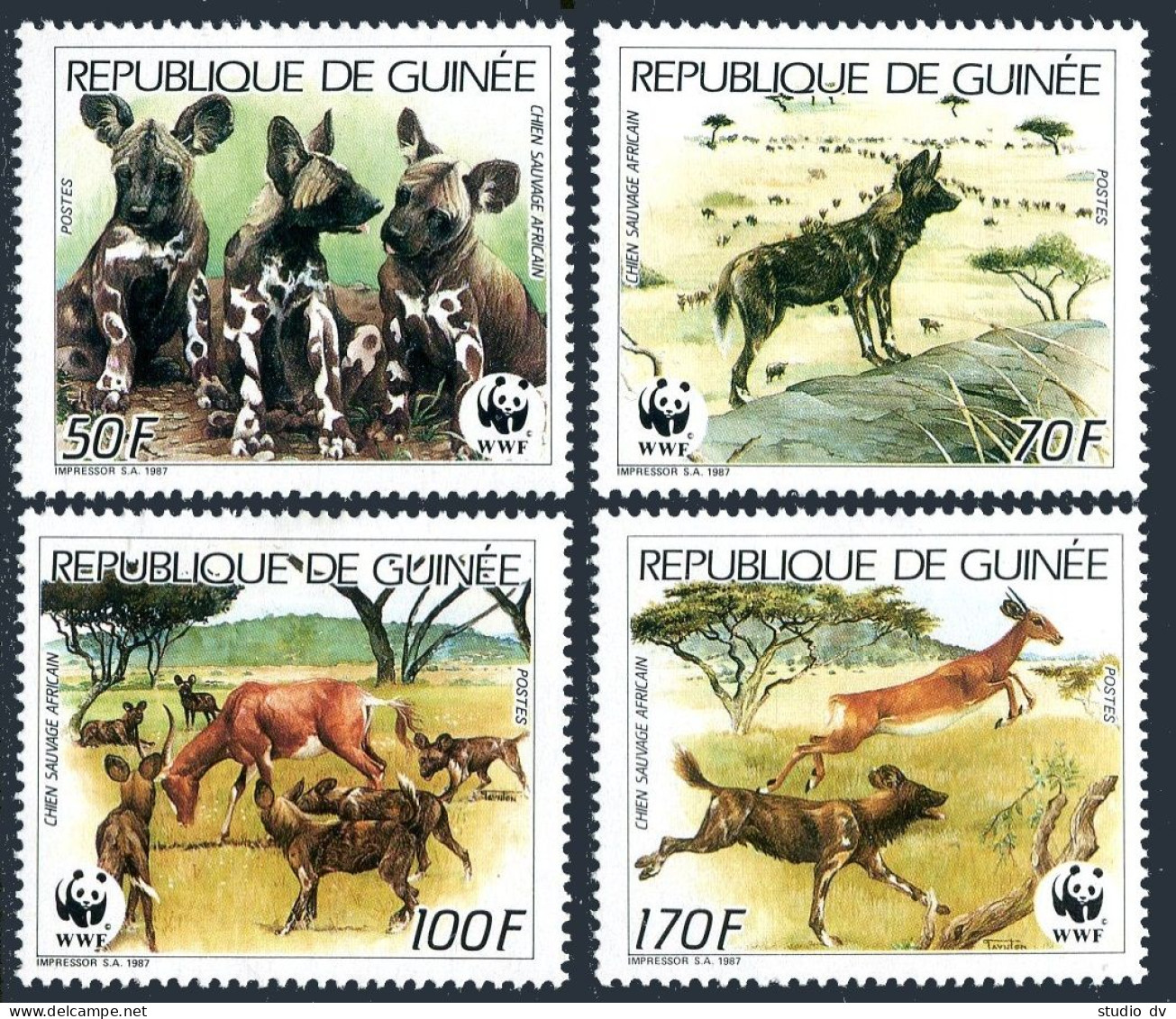 Guinea 1069-1072, Hinged. Michel 1194-1197. WWF 1987. African Wild Dog.Gazelle. - Guinea (1958-...)